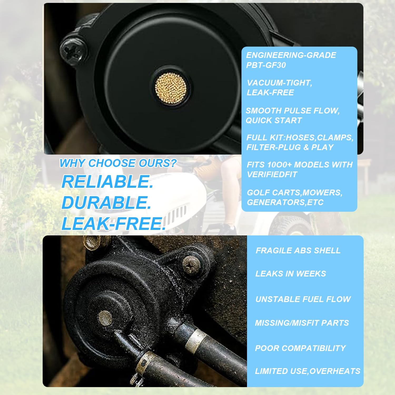 Fuel Pump with Filter and Oil Hose Compatible with Kohler Briggs & Stratton Mikuni Cub Cad-et John De-ere 808492 808656 for Lawn Mower Golf Cart Club Car Fits Kawasaki Yamaha Ezgo Honda Husqvarna Toro