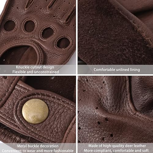 Miniatura 2 de Harssidanzar Guantes de conducción de piel de ciervo para hombre, guantes de motocicleta sin forro para hombre