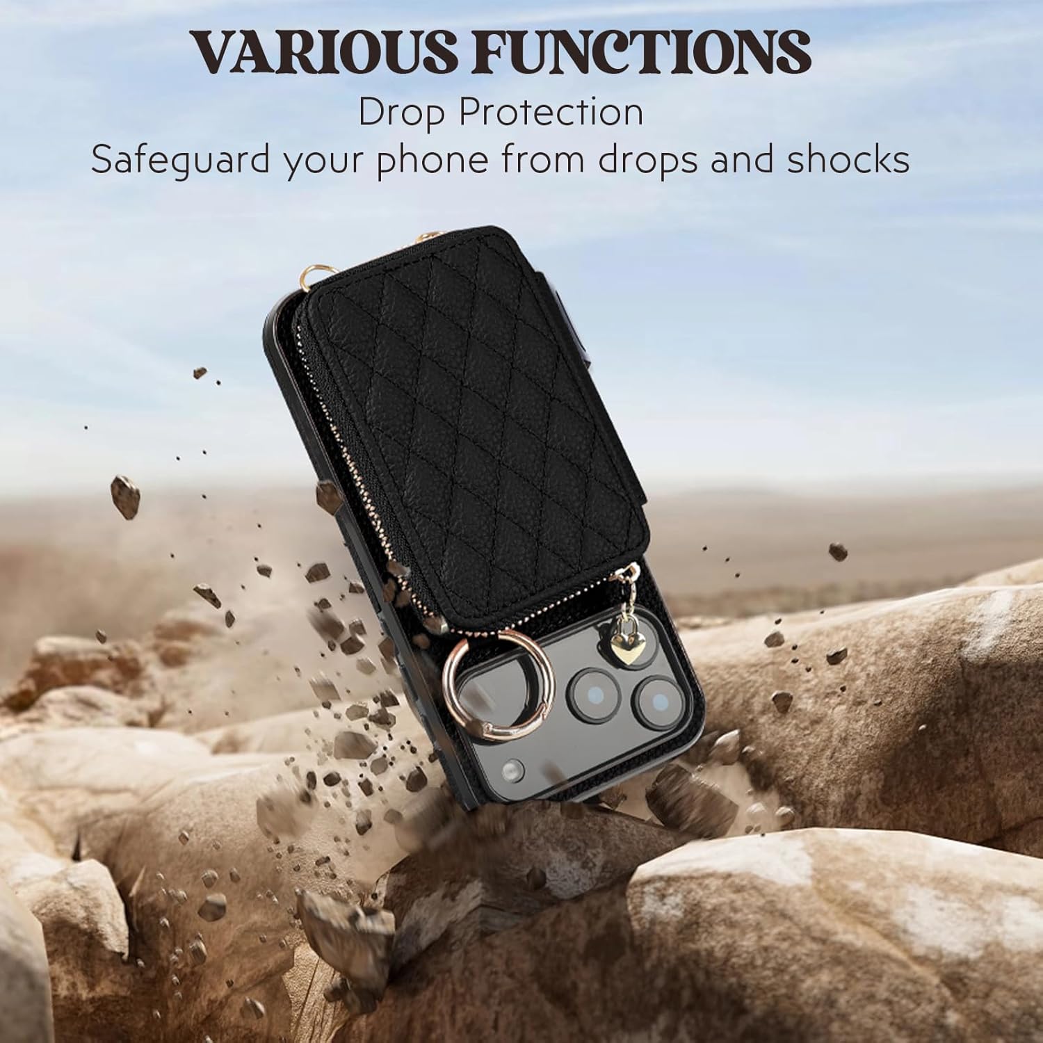 for iPhone 17 Pro Max Case Wallet, RFID Blocking PU Leather Zipper Handbag Purse Flip Cover, Kickstand Folio with Slots Holder Strap Lanyard 5G 6.9 Inch (Black, for iPhone 17 Pro Max Case)