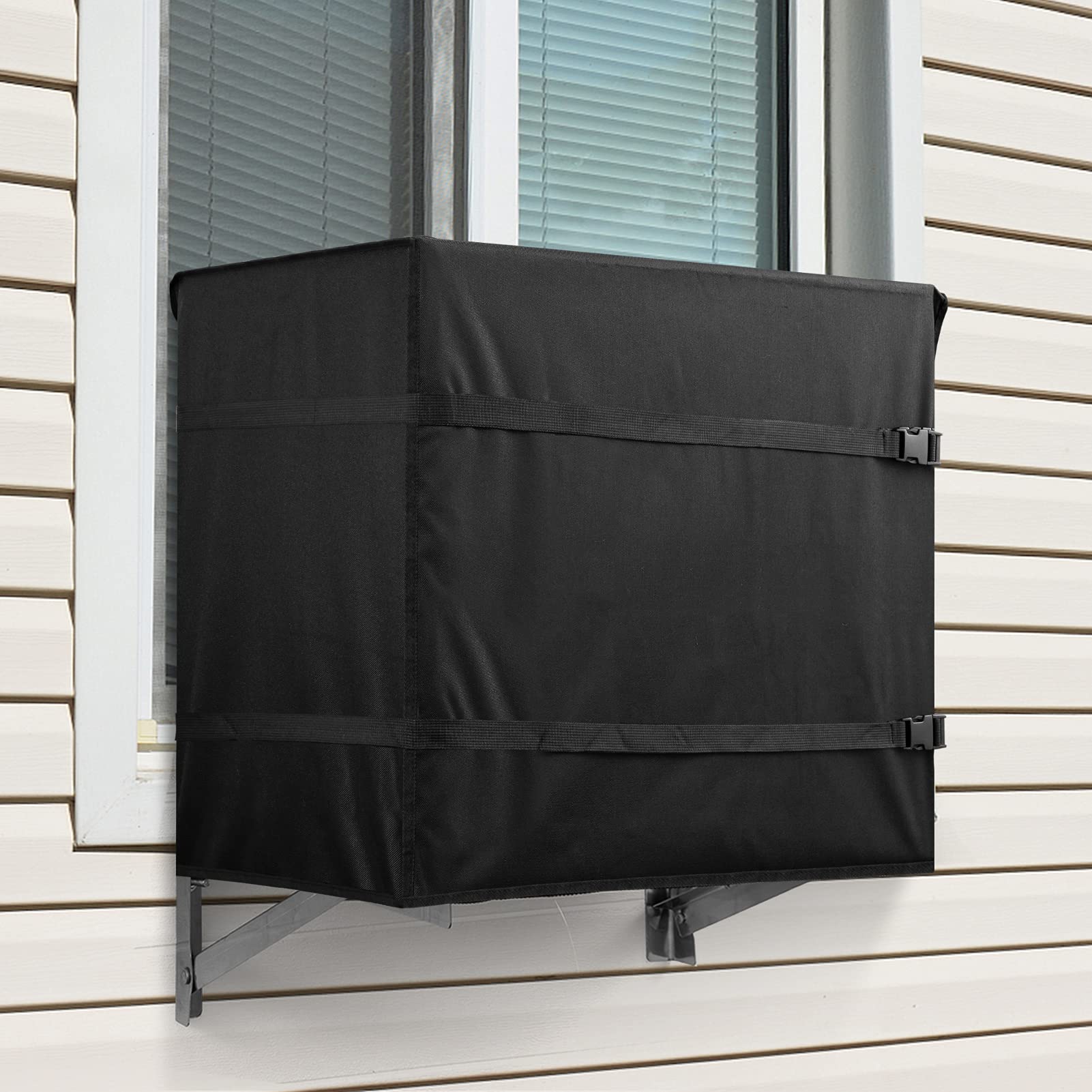 Sunolga Air Conditioner Covers for Window Units, Window Air Conditioner Cover with Water Resistant and Windproof Design - 21.5W x 15H x 16D Inches, Black