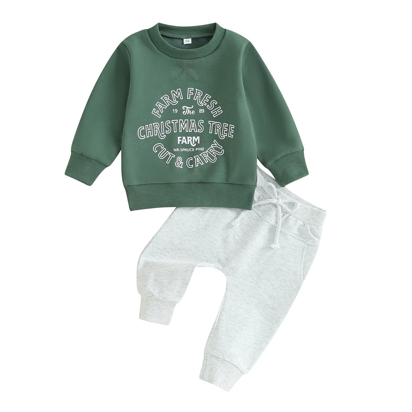 Baby Boy Girl Christmas Outfit Christmas Tree Print Long Sleeve Sweatshirt and Pants Fall Winter Clothes Set (#13-Green, 0-6 Months)