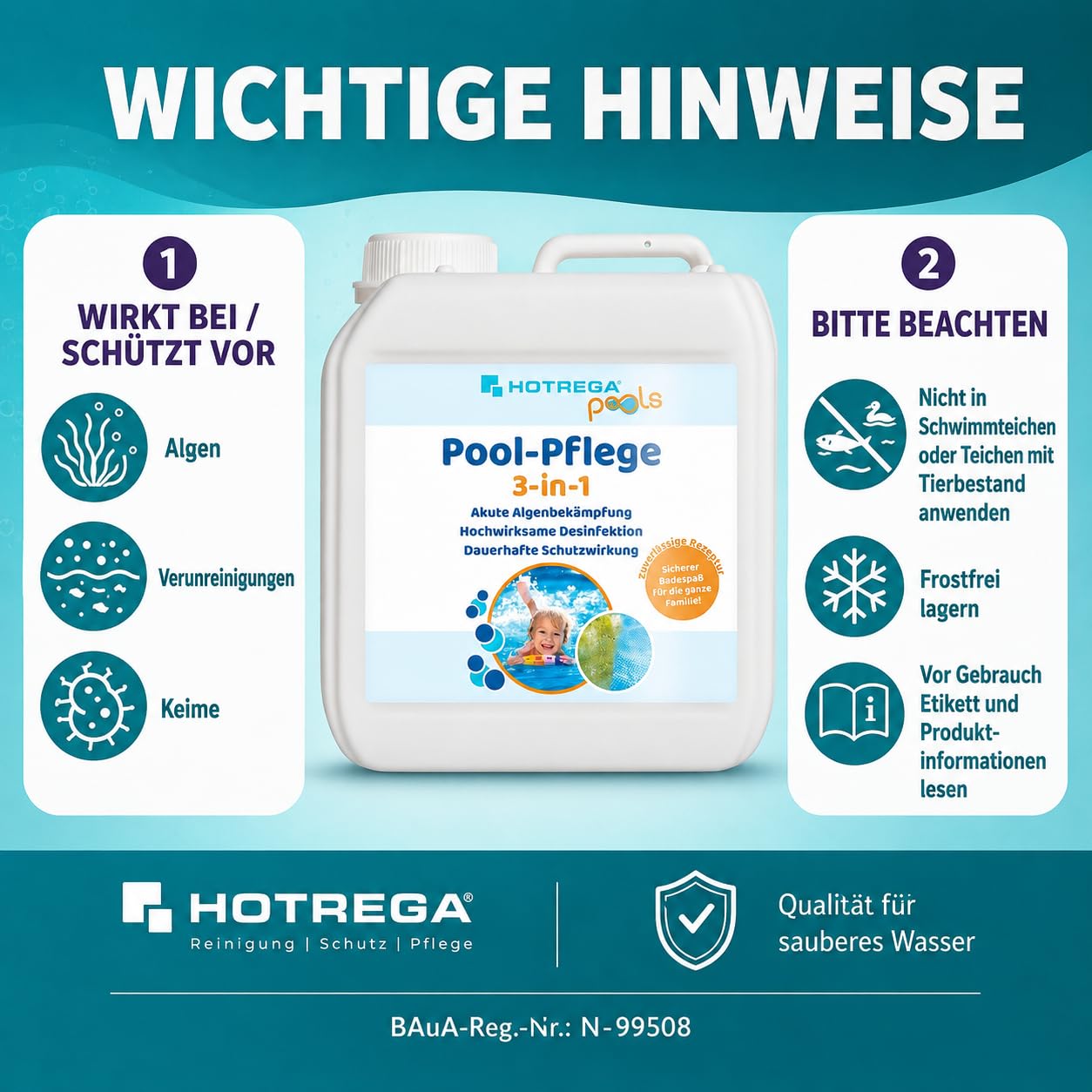 HOTREGA Pool-Pflege 3in1 Konzentrat 4L | Algenvernichter & Desinfektion