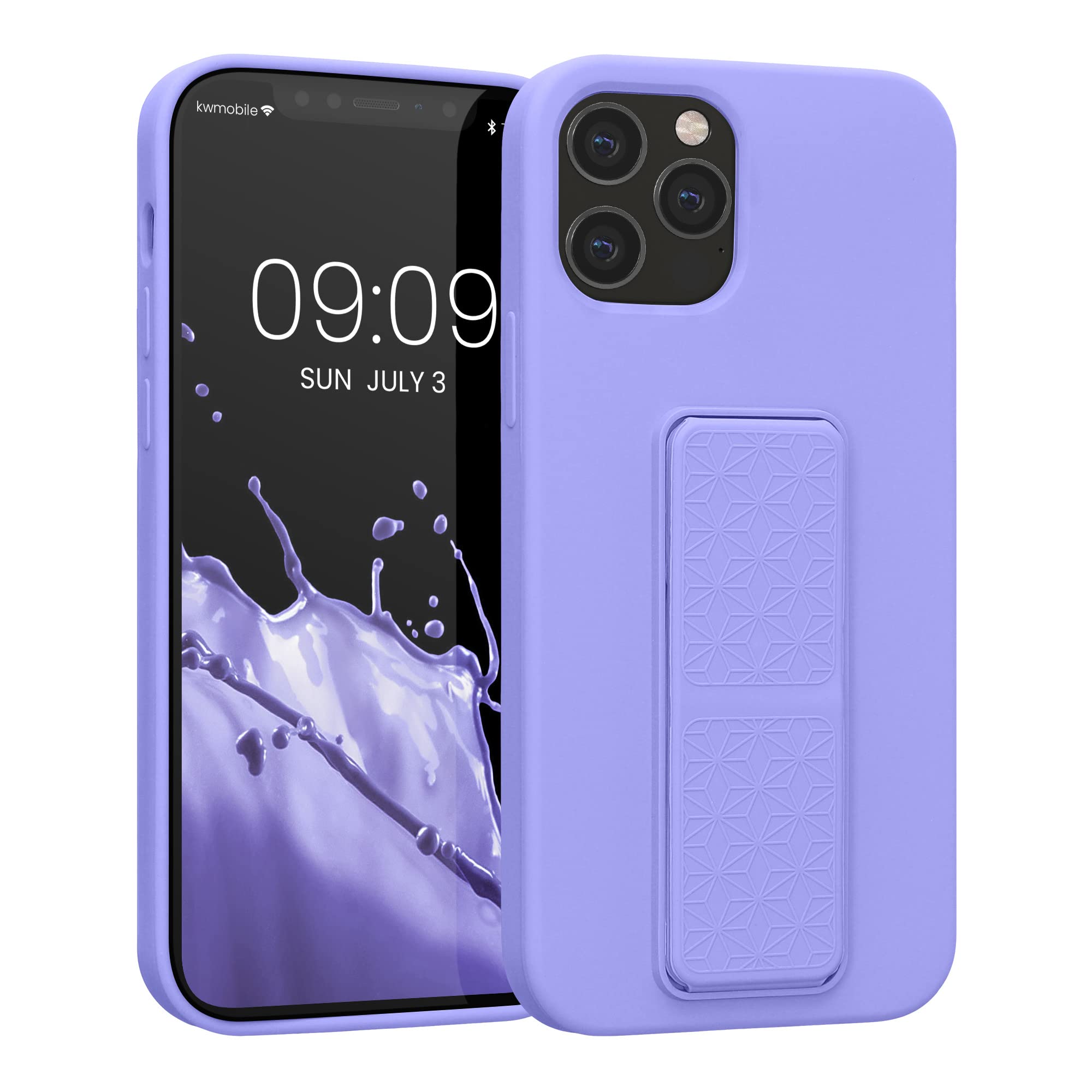 kwmobile Case Compatible with Apple iPhone 12 / iPhone 12 Pro - Case with Hand Strap and Stand Soft TPU Silicone Coating - Lavender