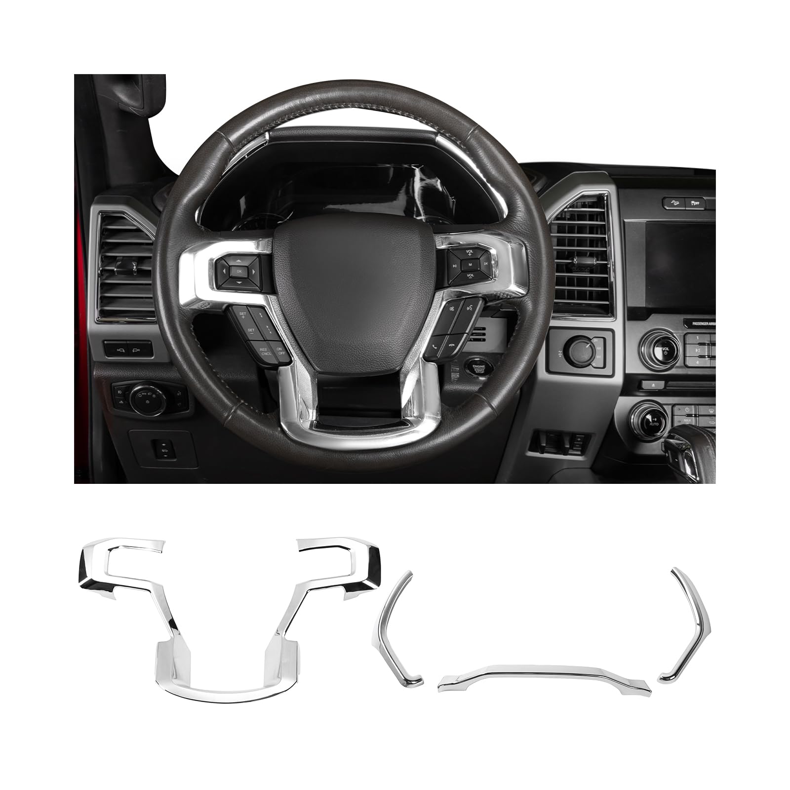RT-TCZ Dashboard Panel Cover Interior Trim Kit Decoration Interior Accessories for Ford F150 2015-2020 (Chrome)