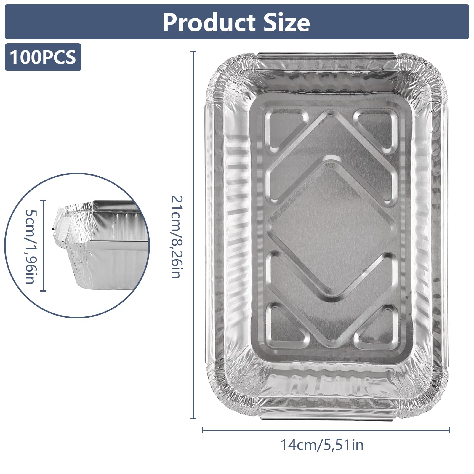 100 cuencos de aluminio con tapa, cuencos desechables de aluminio, 21 x 14 x 5 cm, para hornear, asar, cocinar, almacenar, asar, llevar