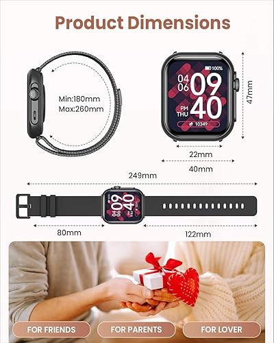 Miniatura 8 de Relojes inteligentes para mujeres y hombres, reloj inteligente HD de 1.83 pulgadas para iPhone Android con llamadasmensajesnotificaciones, sueño,