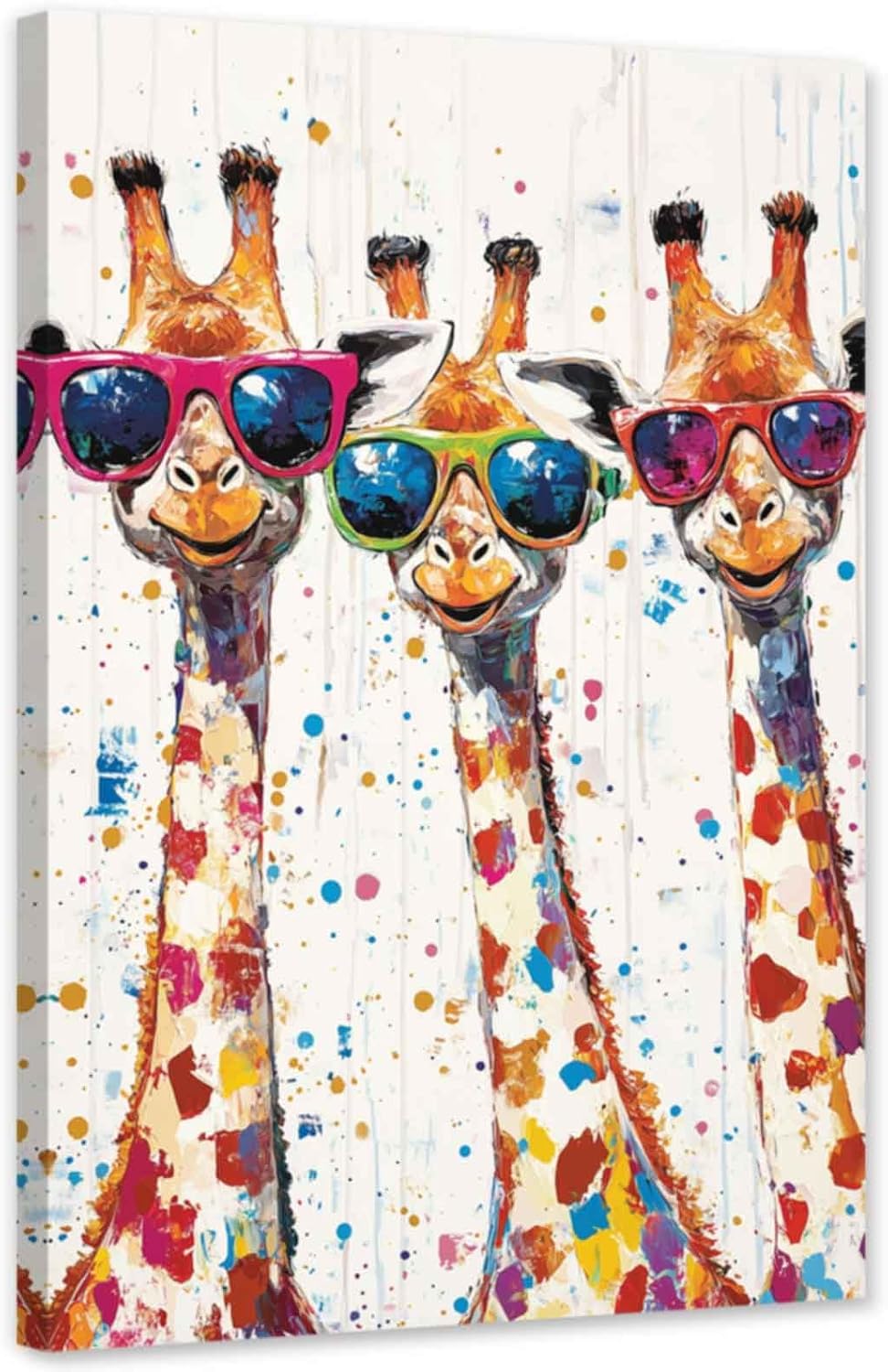 ARTZGX Colorful Giraffes Canvas Animals with Glasses Wall Art Cute Animal Pictures Funny Giraffes Painting for Kids Decor Frame(Red 16.00" x 24.00")