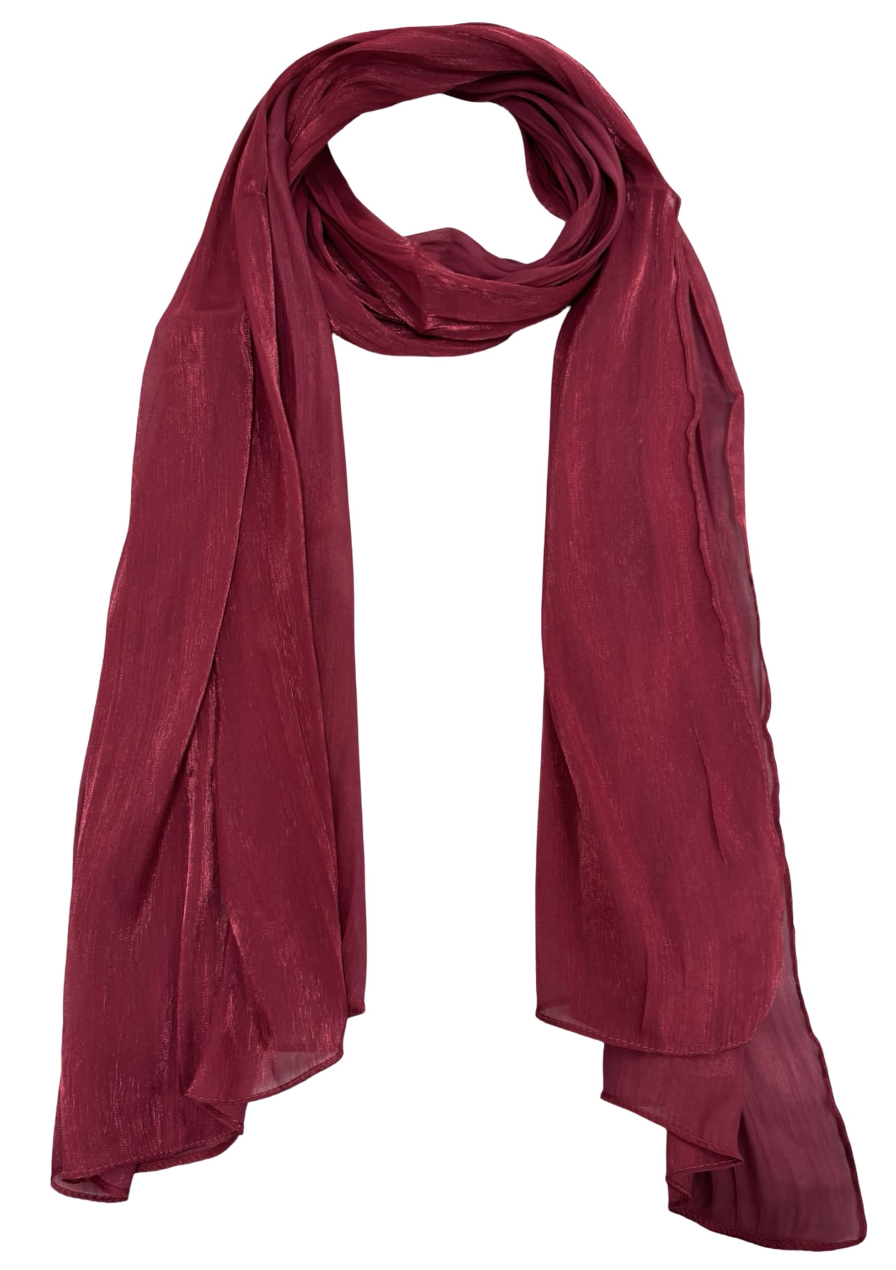 World Of Shawls Women's Maroon ’S Pleated Organza Crepe Scarf With Sheen 70X180cm | Elegant Lightweight Wrap For Party, Wedding & Evening Wear – Shiny Hijab & Shawl (Maroon)