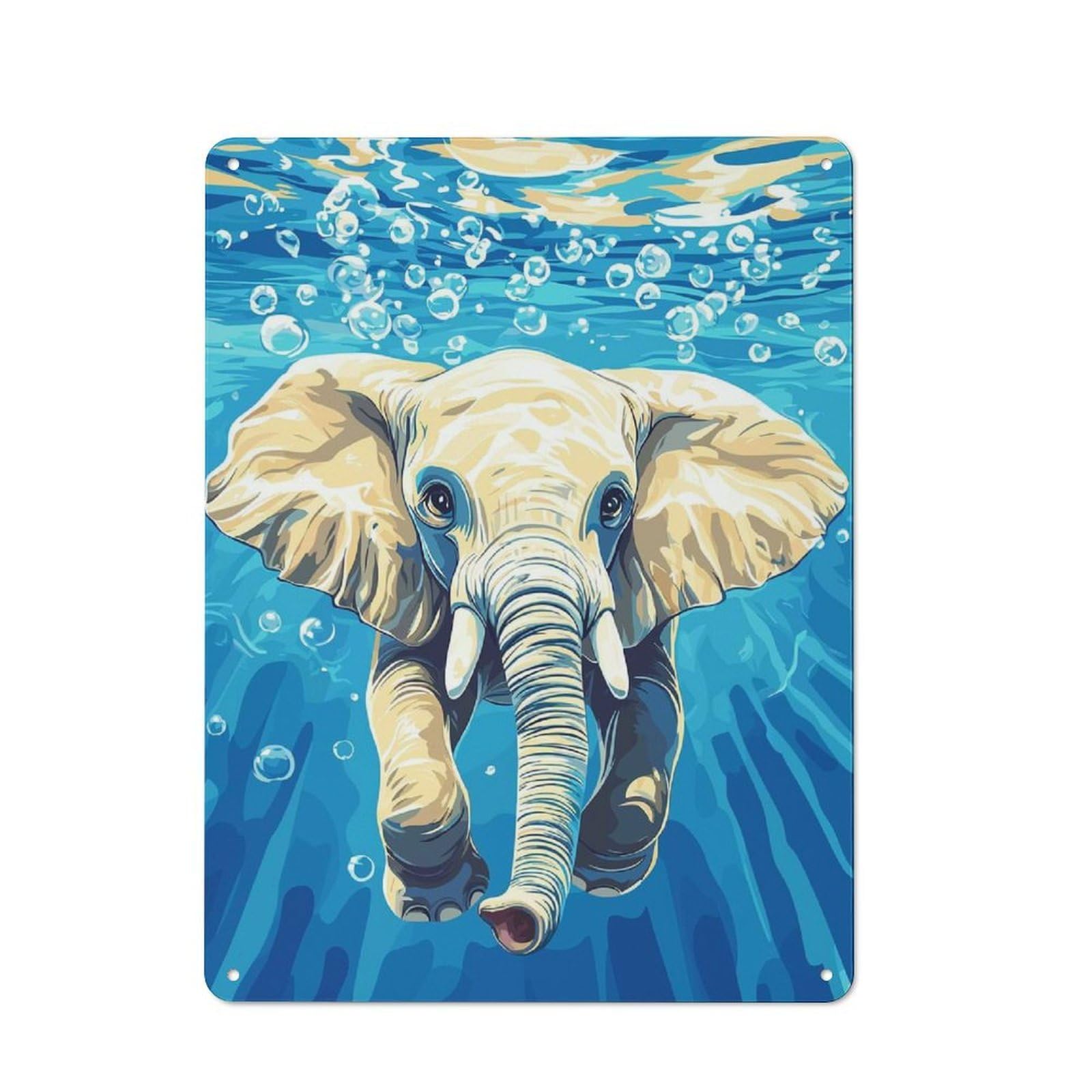 Old Style Elephant Swimming Underwater with Bubbles Metal Sign 40x30cm, Bar Wall Plaque for Diner, Restaurant, Shed Or Kitchen