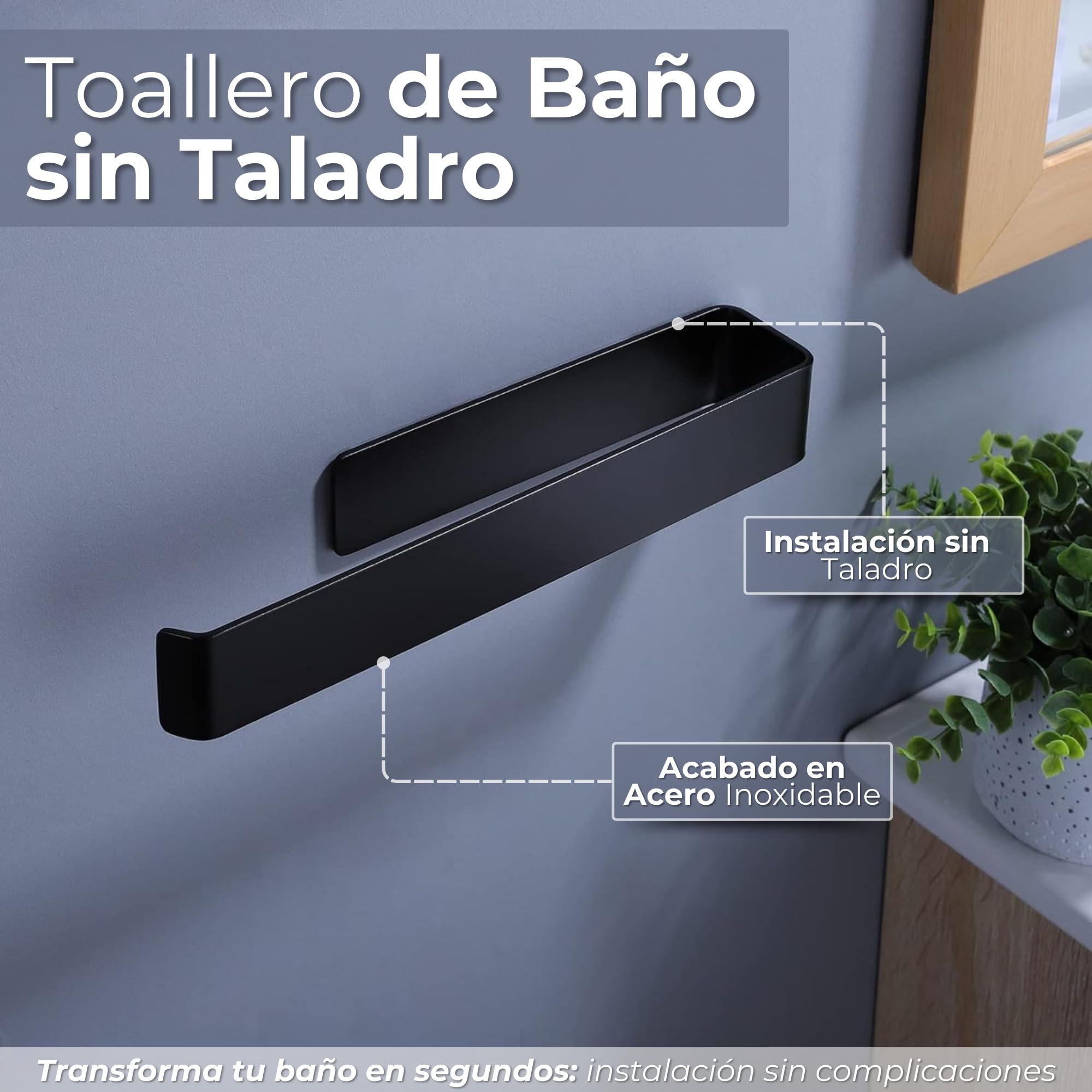 Toalleros De Baño Sin Taladro Adhesivo 26 cm, Acero Inoxidable 304 Cepillado, Accesorios Sin Taladro para Baño y Cocina, Fuerte Fijación
