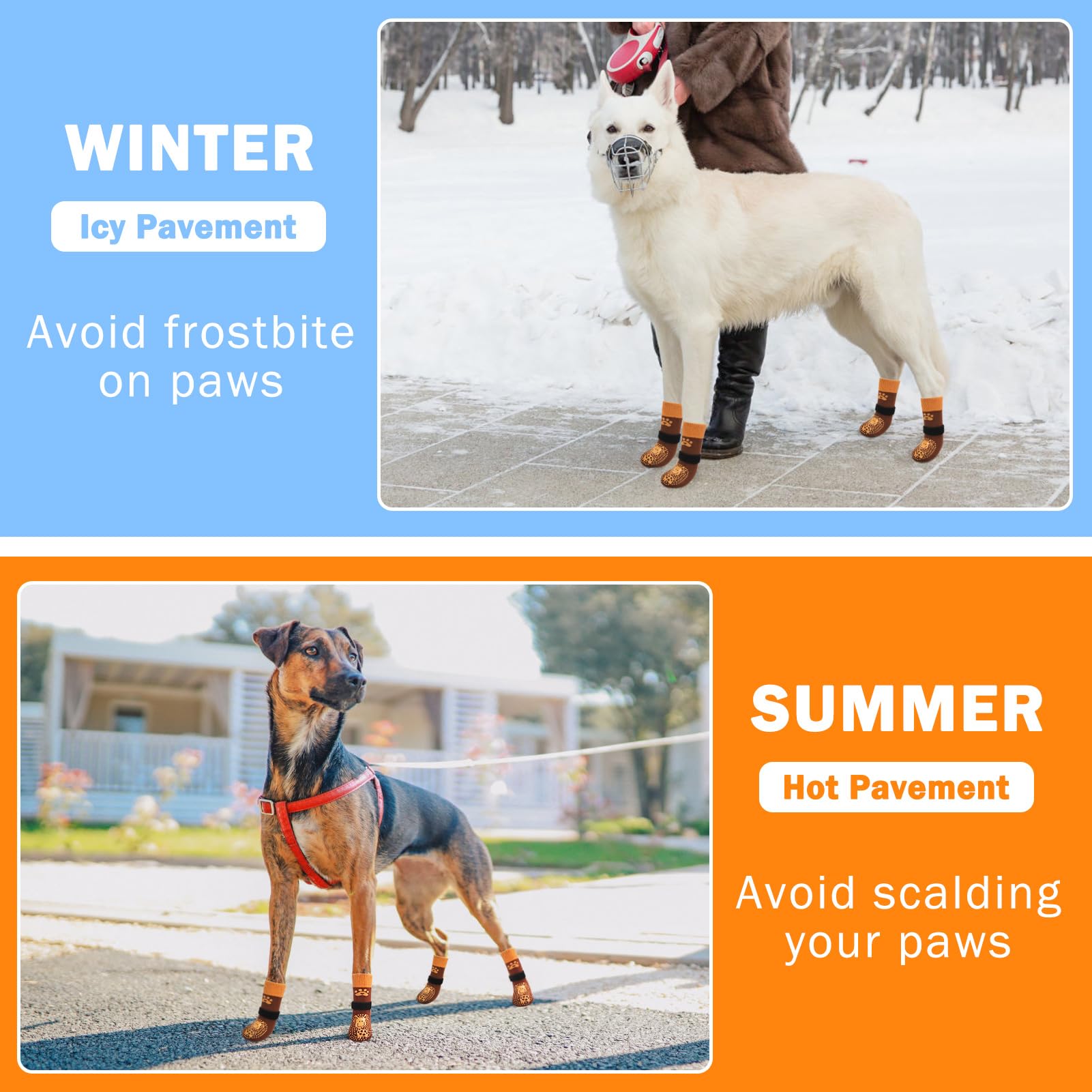 SCENEREAL Calzini per cani per evitare di leccare le zampe per marciapiedi caldo/freddo, calzini antiscivolo per cani di taglia piccola, media e grande, protezioni per zampe di cane per pavimenti in