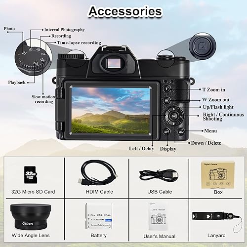 Miniatura 7 de Cocac Cámara de vlogging, cámara digital de 48 MP, cámara de video 4K para YouTube con WiFi, videocámara de pantalla abatible de 3.0 pulgadas,