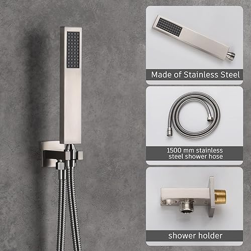 Miniatura 4 de CASAINC Cabezal de ducha tipo lluvia de 10 pulgadas con rociador de mano, válvula de ducha montada en la pared y kit de molduras, juego de grifos de