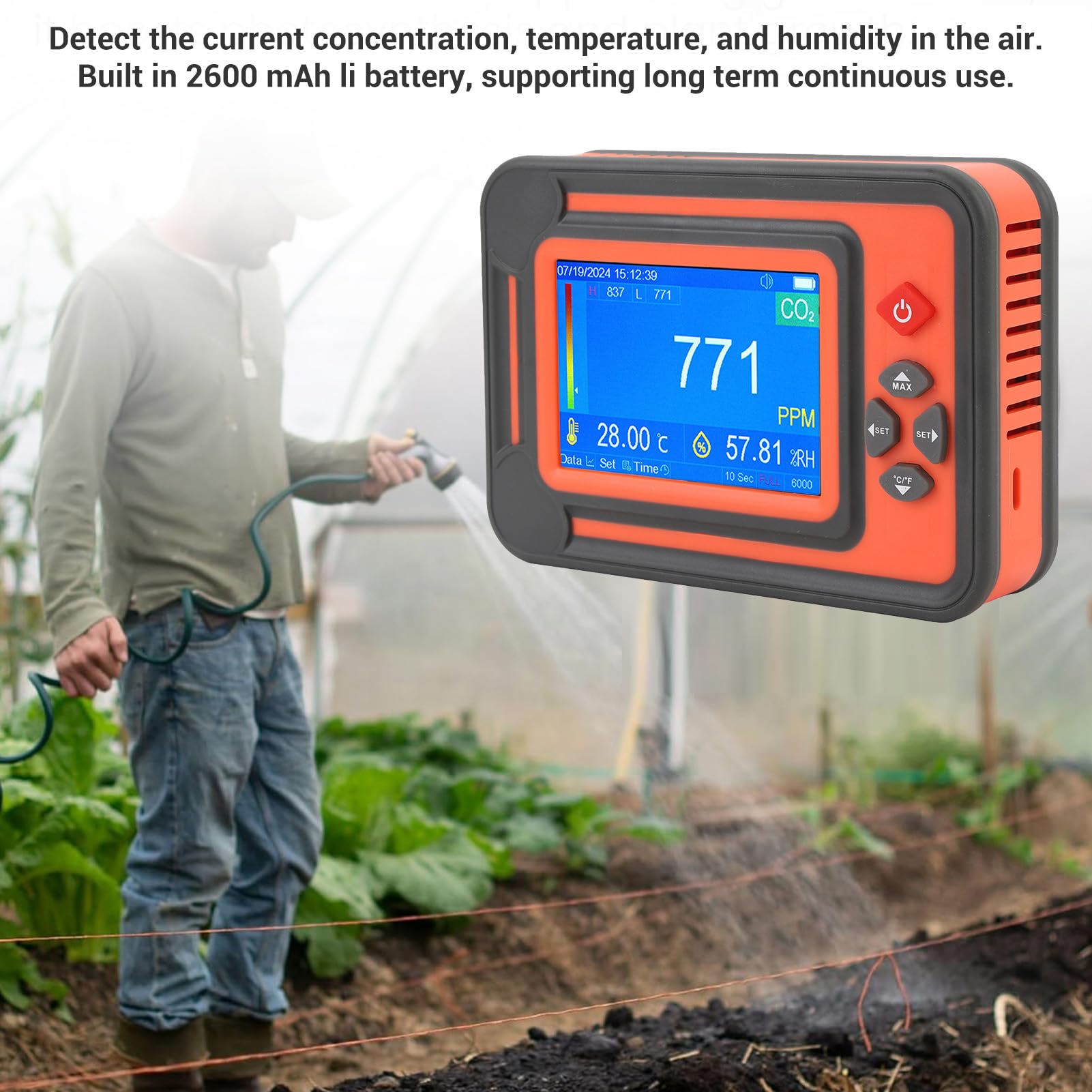 Detector de CO2 de Alta Precisión, Medidor de Temperatura y Humedad, Detector Portátil de Dióxido de Carbono para Monitoreo de la Calidad del Aire Interior (Rojo)