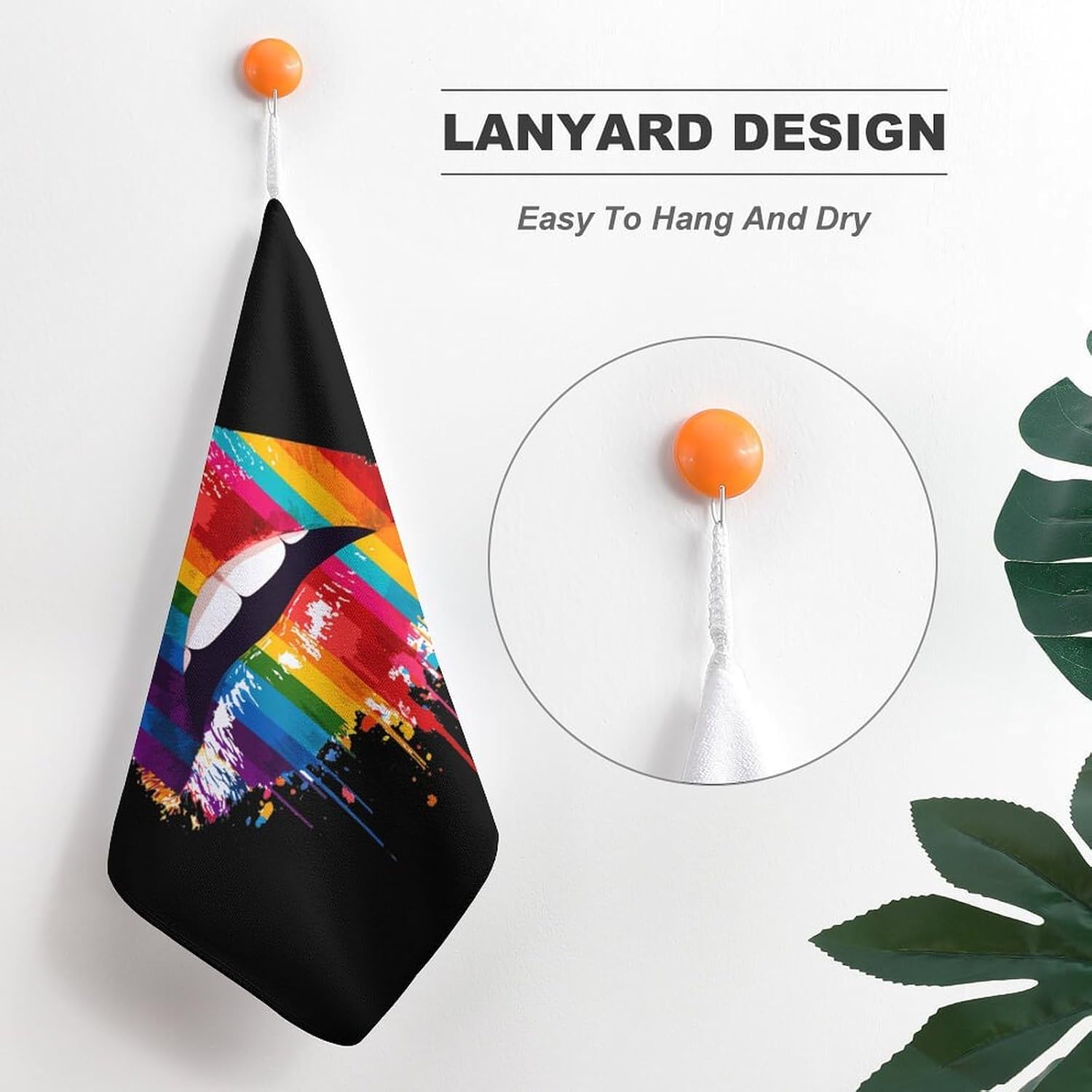 Vintage LGBT Gay Rainbow Lips Microfiber Hand Towels for Bathroom Soft Absorbent Bath Kitchen Towel with Hanging Loop 4PCS