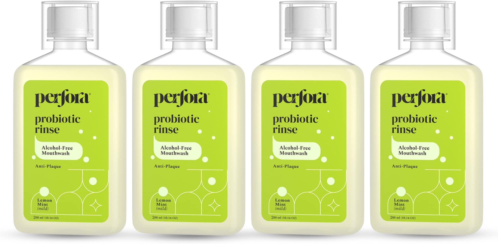 Lemon Mint Mouth Wash | Mouth Freshener with Probiotics, Hyaluronic Acid, & Vitamin C | No Artificial Flavors & Colors | Alcohol Free | Suitable for Men, Women, Children | Pack of 4 (200ml)