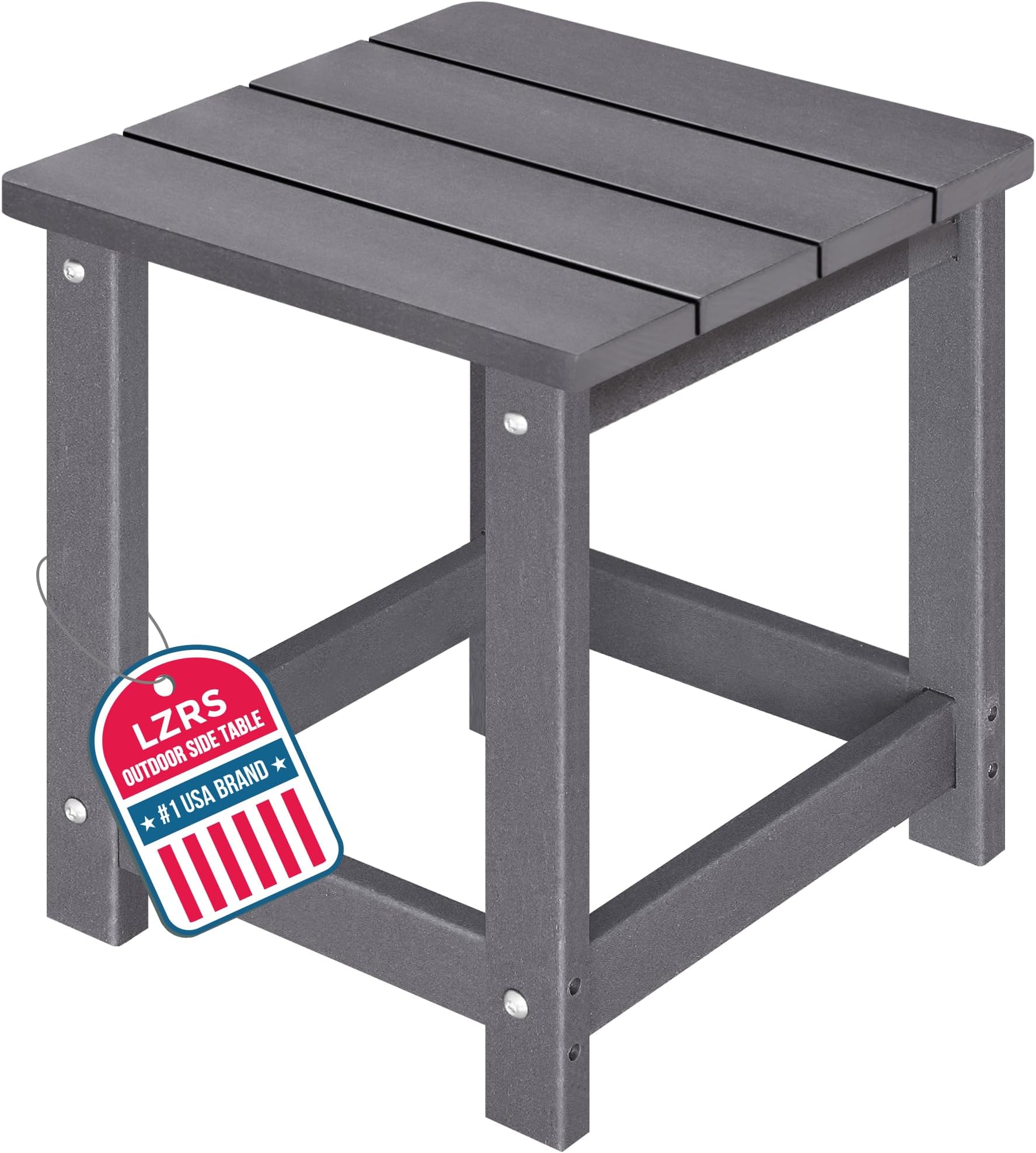 LZRS Square Patio Side Table, Heavy Duty HDPE Outdoor End Table with Wood Texture, Weatherproof Composite Table for Adirondack Chairs, Deck, Pool, Indoor/Outdoor, No Peeling or Cracking(Grey)