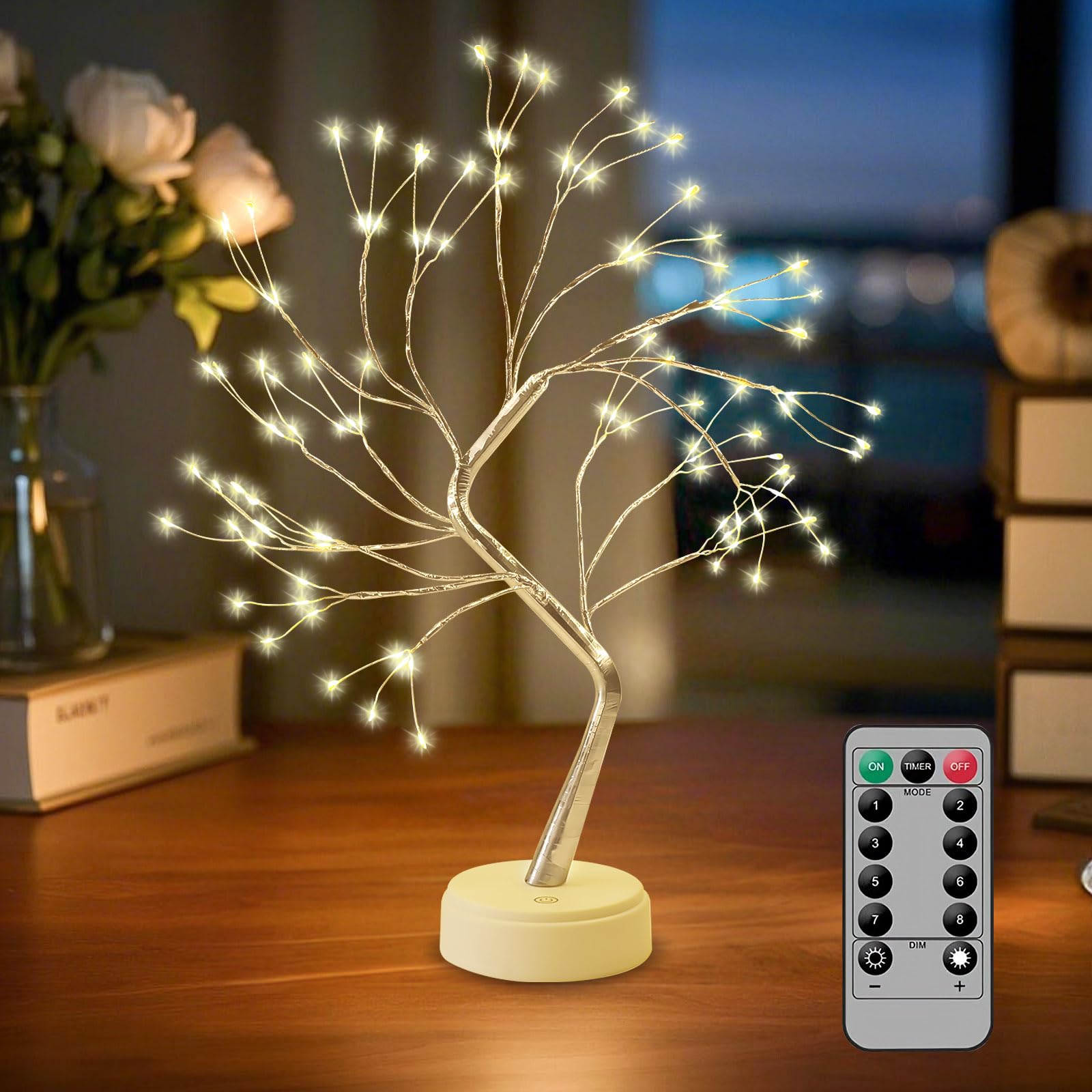vsshe LED Baum Lichter, 108 LED Baum Lambre, USB/Batteriebetrieben, LED Baum Licht Warmweiß Verstellbare Äste deko aesthetic zimmer christmas deko Lichterkette Innen Lampe, Fernbedienung