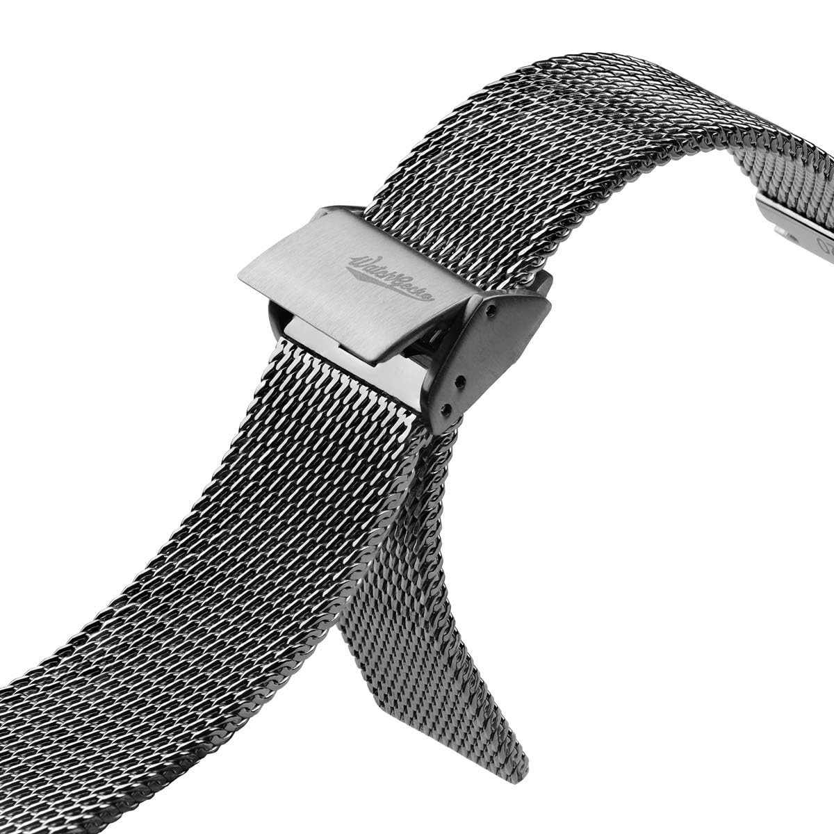 WatchGecko Cinturino obliquo in maglia milanese, motivo diagonale unico, chiusura scorrevole, per tutti i tipi di orologi, lucido, 18 mm, 19 mm, 20 mm, 21 mm, 22 mm