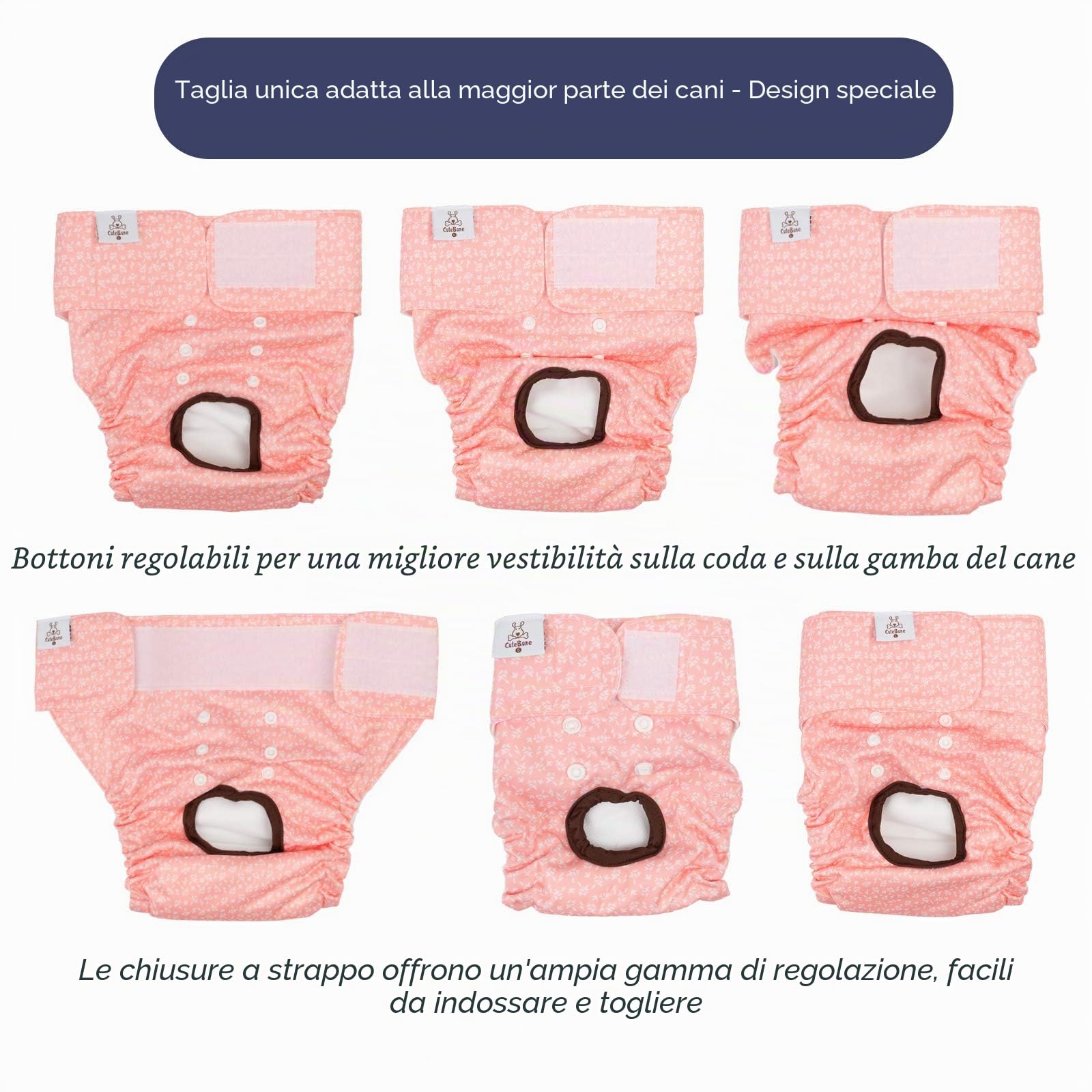 CuteBone Pannolini per Cani Lavabili, 3 Pezzi Mutandine Cane Femmina Calore, Altamente Assorbenti Mutande Igieniche Animali D16S-IT