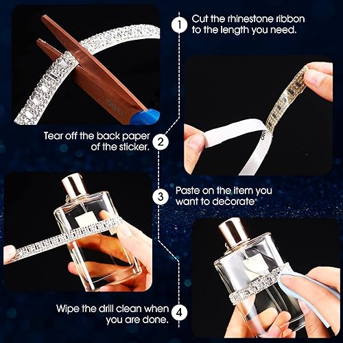 Vista 19 de Xinnun 5 rollos de cinta de diamantes de imitación brillantes, tiras autoadhesivas de diamantes de imitación, cinta de resina para arte, Plateado