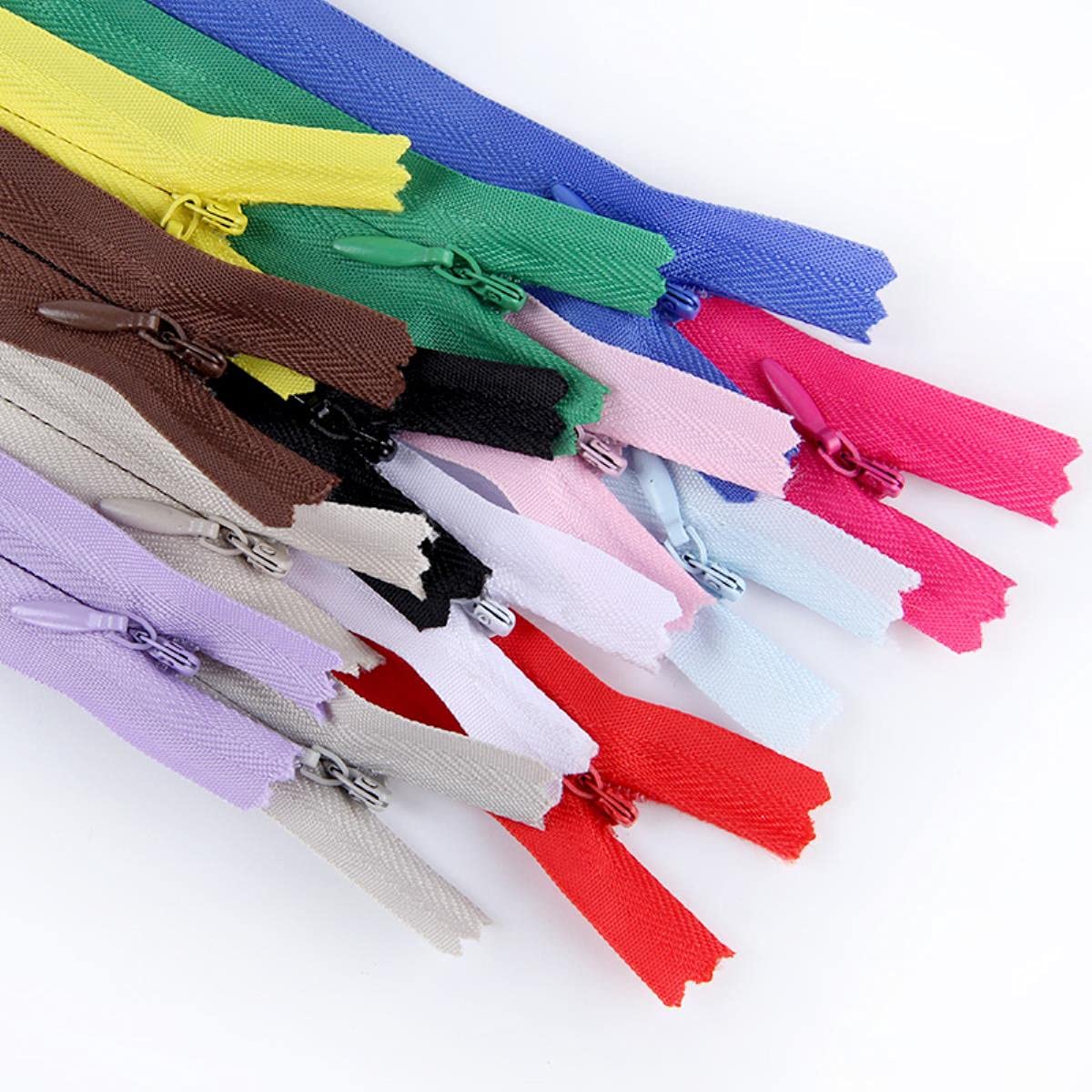 100pcs 15cm 20cm 35cm 45cm 50cm 60cm 65cm Cremalleras invisibles Nylon Bobina Cremallera Sastre para accesorios de tela de costura artesanal-110 Amarillo claro, la longitud total es de 45cm