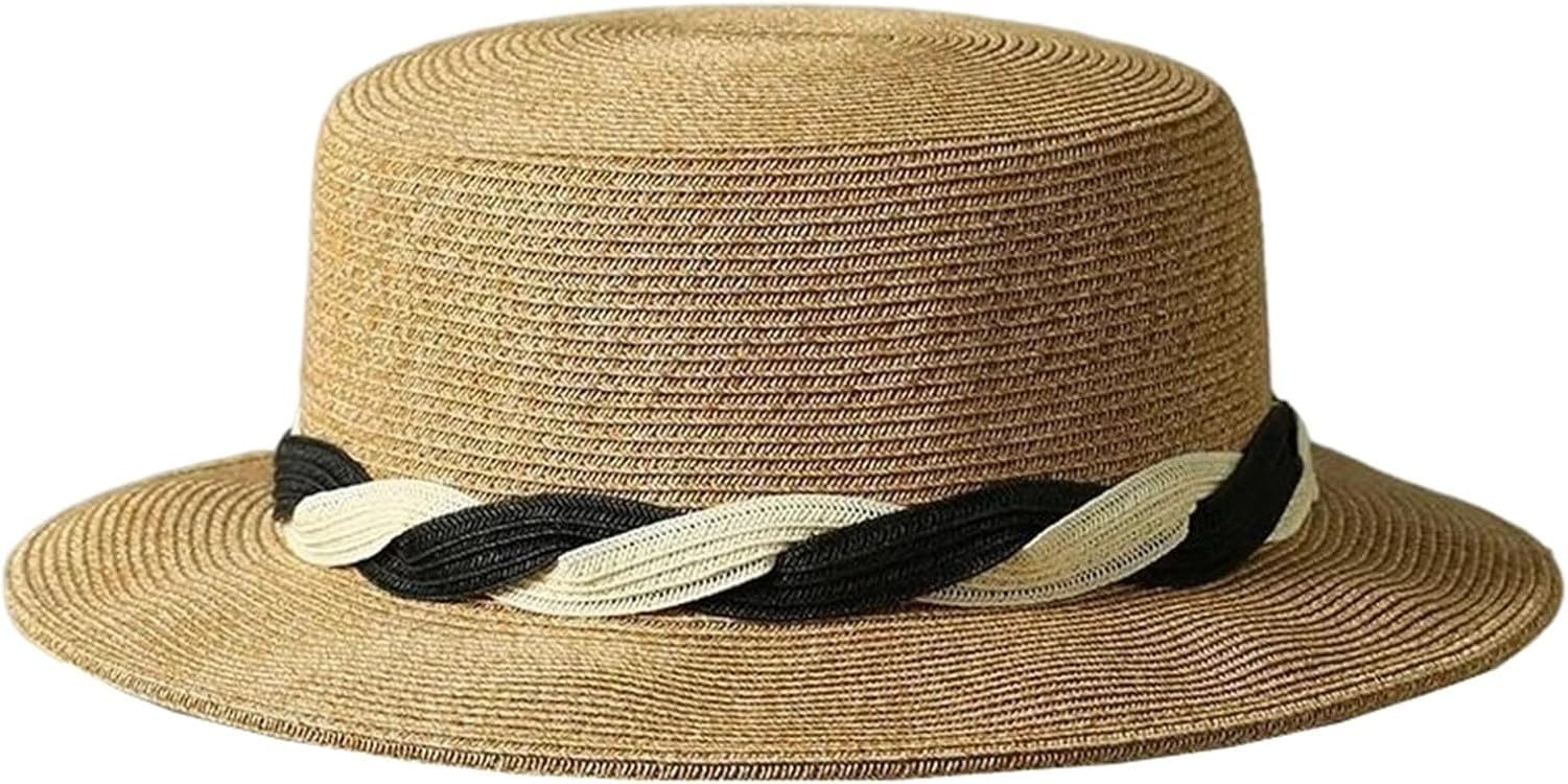 GYFGRTQ Natural Paper Straw Visor Hat Screen Farmer Cap for Women Ladies, Tho-9631-black, 56-58