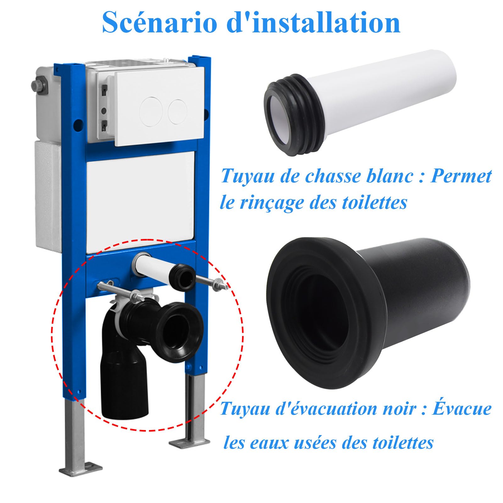Kit de raccordement pour cuvette suspendue, compatible avec Geberit (152.426.46.1), comprenant un tuyau d'évacuation et un tuyau de remplissage, avec joints.