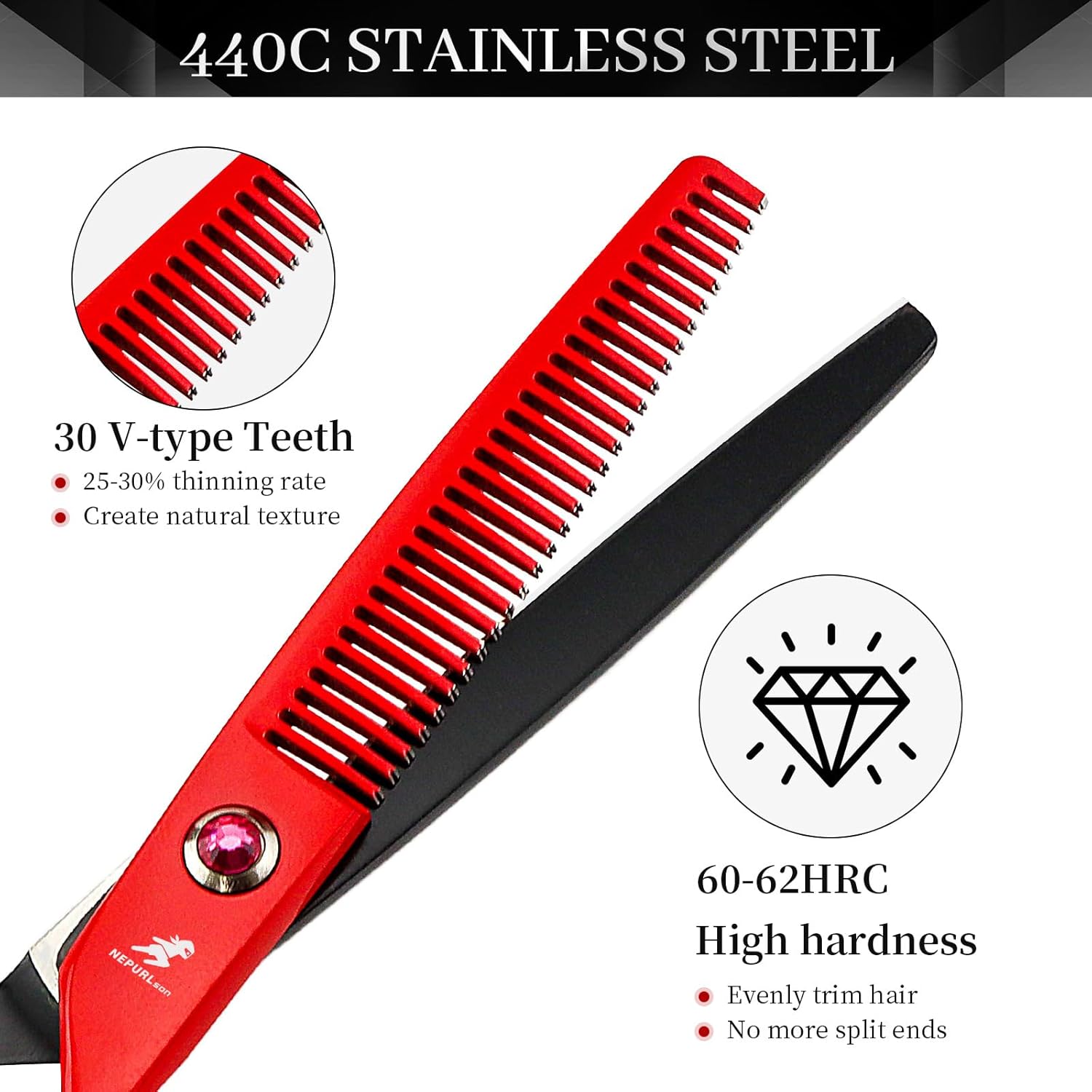 6-Inch Professional Hair Cutting Scissors Swivel Design, 440C Stainless Steel, Barber Hair Thinning Shears with Rotating Handle Flying Scissors, Red & Black