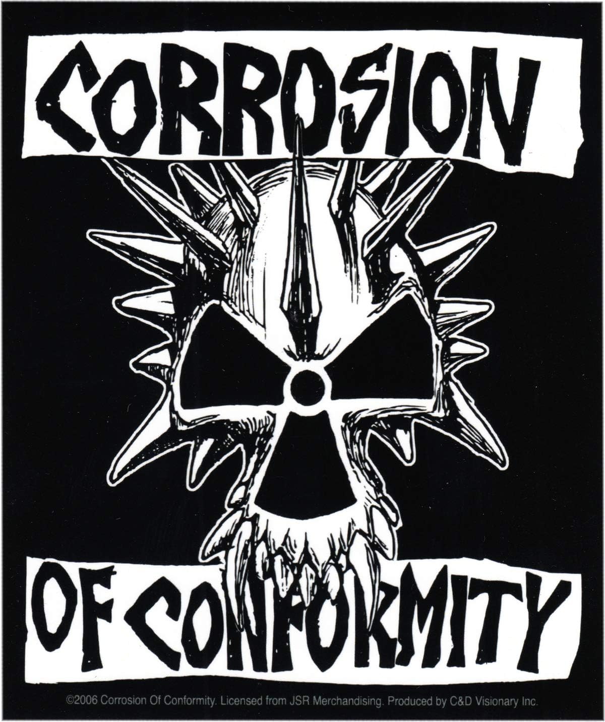 Square Deal Recordings & Supplies - Corrosion of Conformity - Black and White Skull with Spikes Logo - Sticker