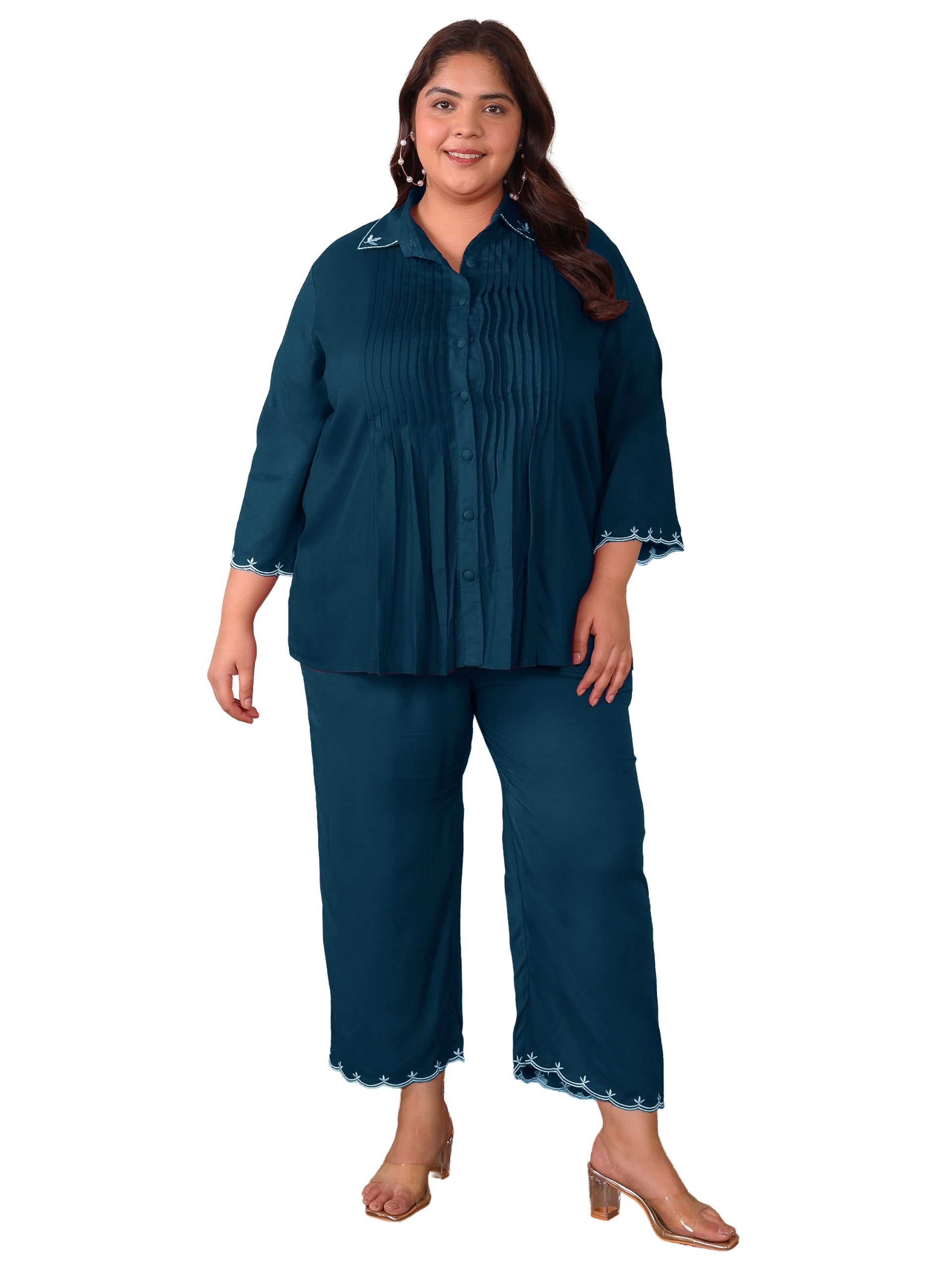 Indietoga Women’s Embroidered Pleated Tunic and Trouser Co Ord Set (XL to 7XL)-image-23