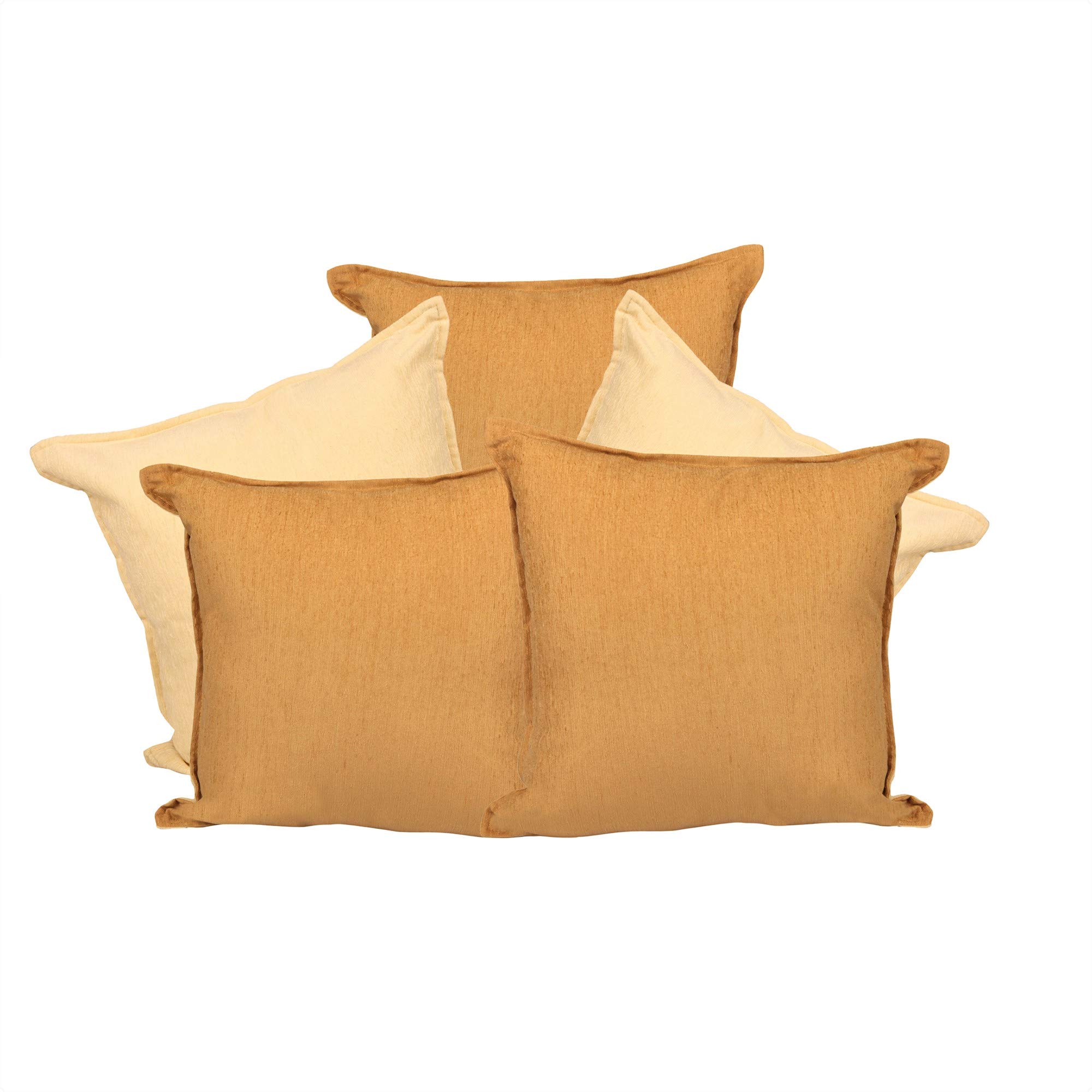 Just Linen Set of 5, Solid Chenille, Biscuit and Ivory Color, 16 x 16 Inchs Fleece Cushion Covers