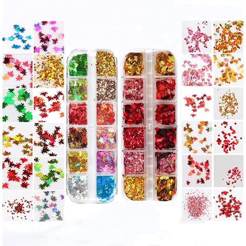 2 Sätze Fallen Ahornblatt Nail Art Pailletten, Herbst Blatt Nail Art Glitter Pailletten Cover