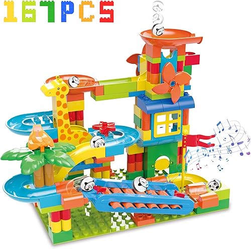 Miniatura 6 de Battop Marble Run bloques de construcción, set de juguetes, pista de carreras para niños-97 piezas