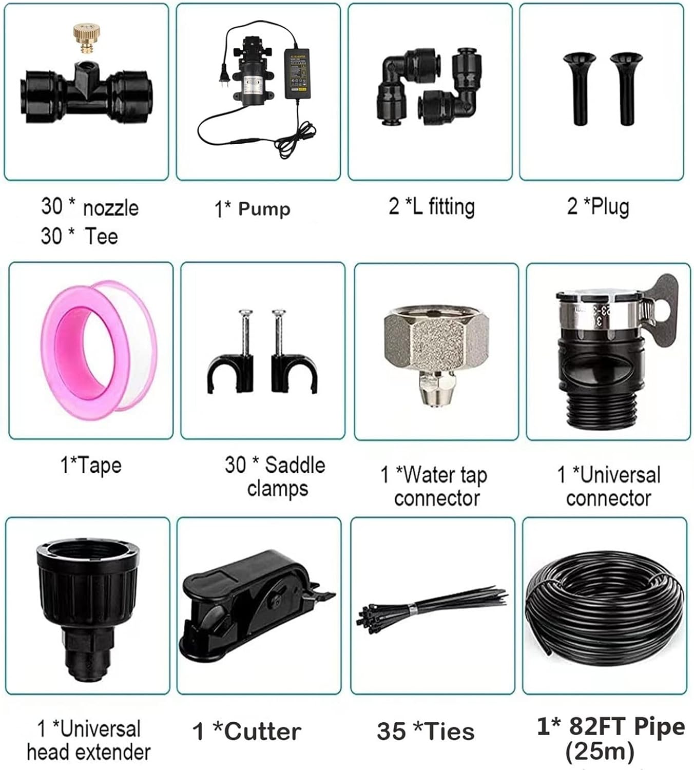 Outdoor Misting Cooling System Kit with 24V Silent Pump & Brass Sprayers & Filter, Patio Misters Mister System Drip Irrigation System for Outside Patio, Garden Cooling System DIY M(Size:25m/82ft,)