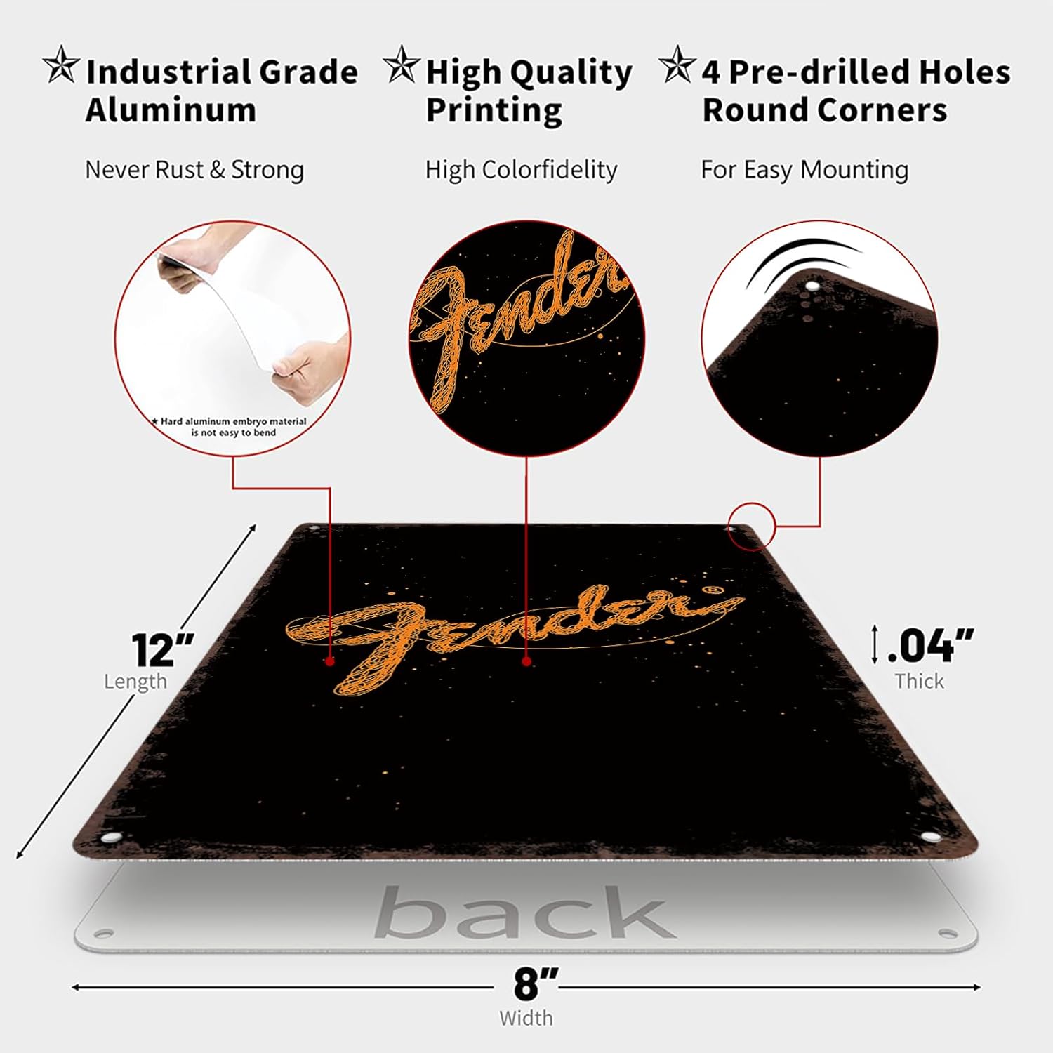 Vintage Metal Sign Fender Music Instruments Poster Retro Tin Signs Funny Aluminum Sign For Man Cave, Garage, Living Roome, Cafe And Pub Decoration 8 X 12 Inch - Image 2