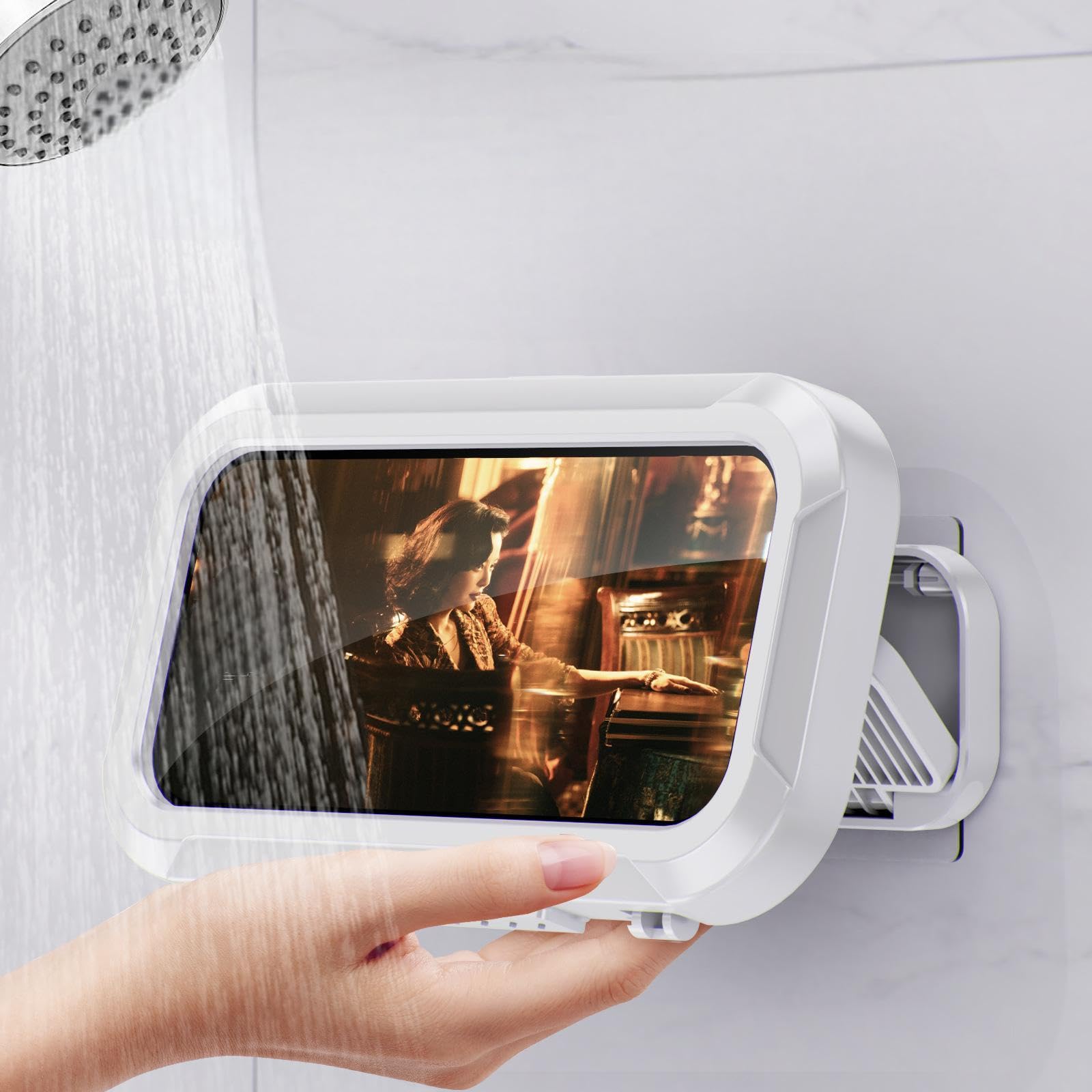 Shower Phone Holder Waterproof - 360° Rotation Adjustable Retractable Shower Phone Case Holder, Bathroom Wall Phone Mount Stand Anti Fog Case, for 4-
