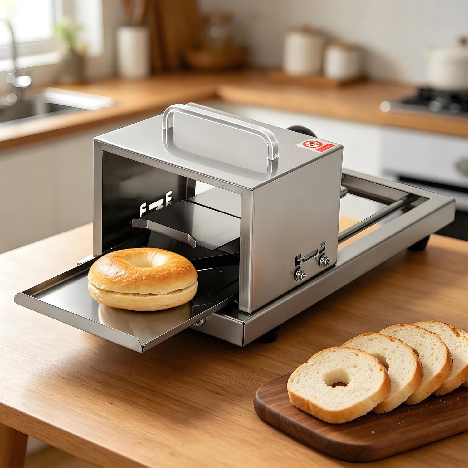 Manual Bagel Slicer Adjustable Stainless Steel Bread Cutter Home Commercial