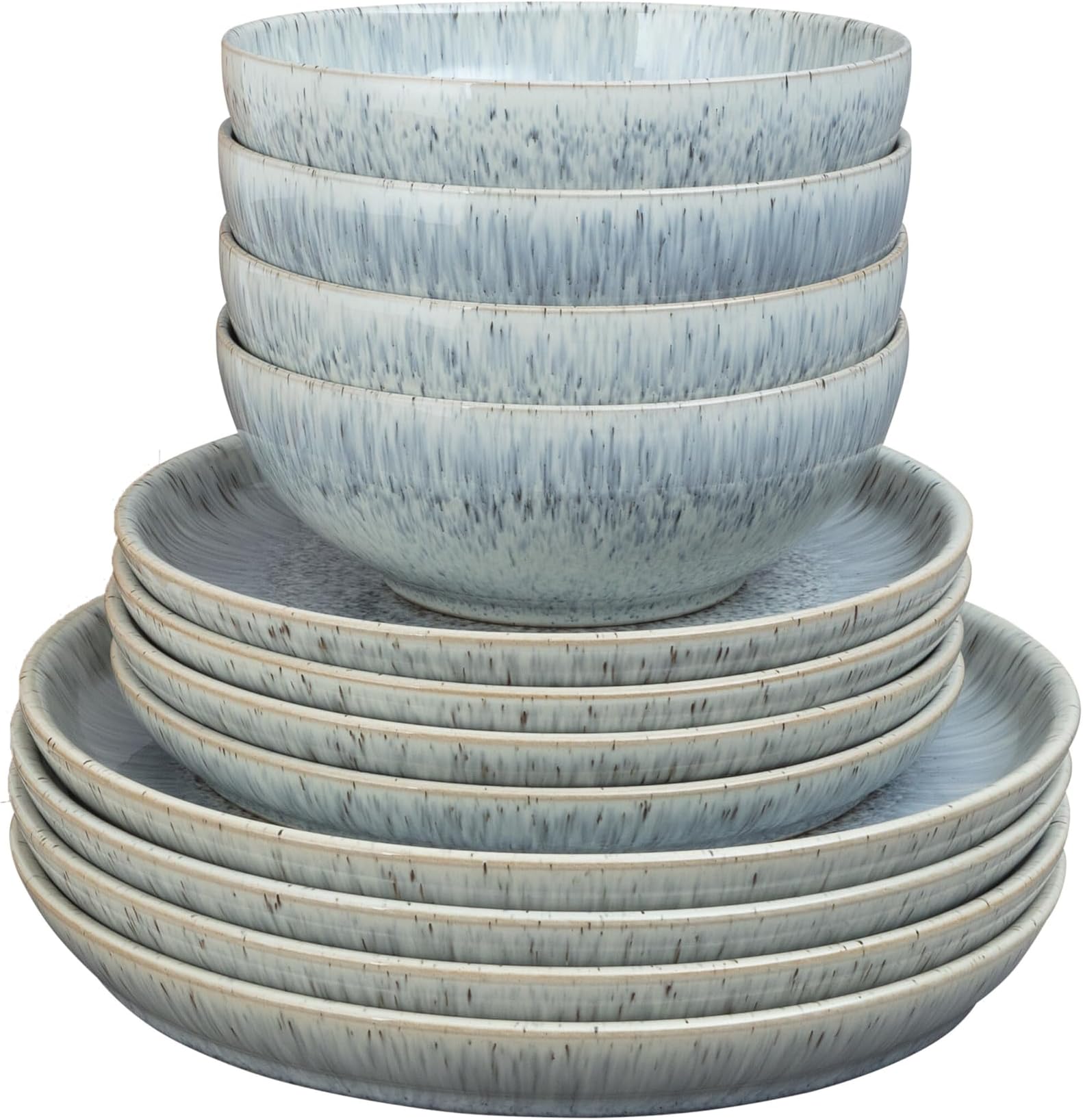 Halo Speckle Coupe Dinner Set for 4-12 Piece Ceramic Reactive Glaze Tableware Plate & Bowl Set - Dishwasher Microwave Safe Stoneware Crockery - 4 x Dinner Plates, Medium Plates, Cereal Bowls