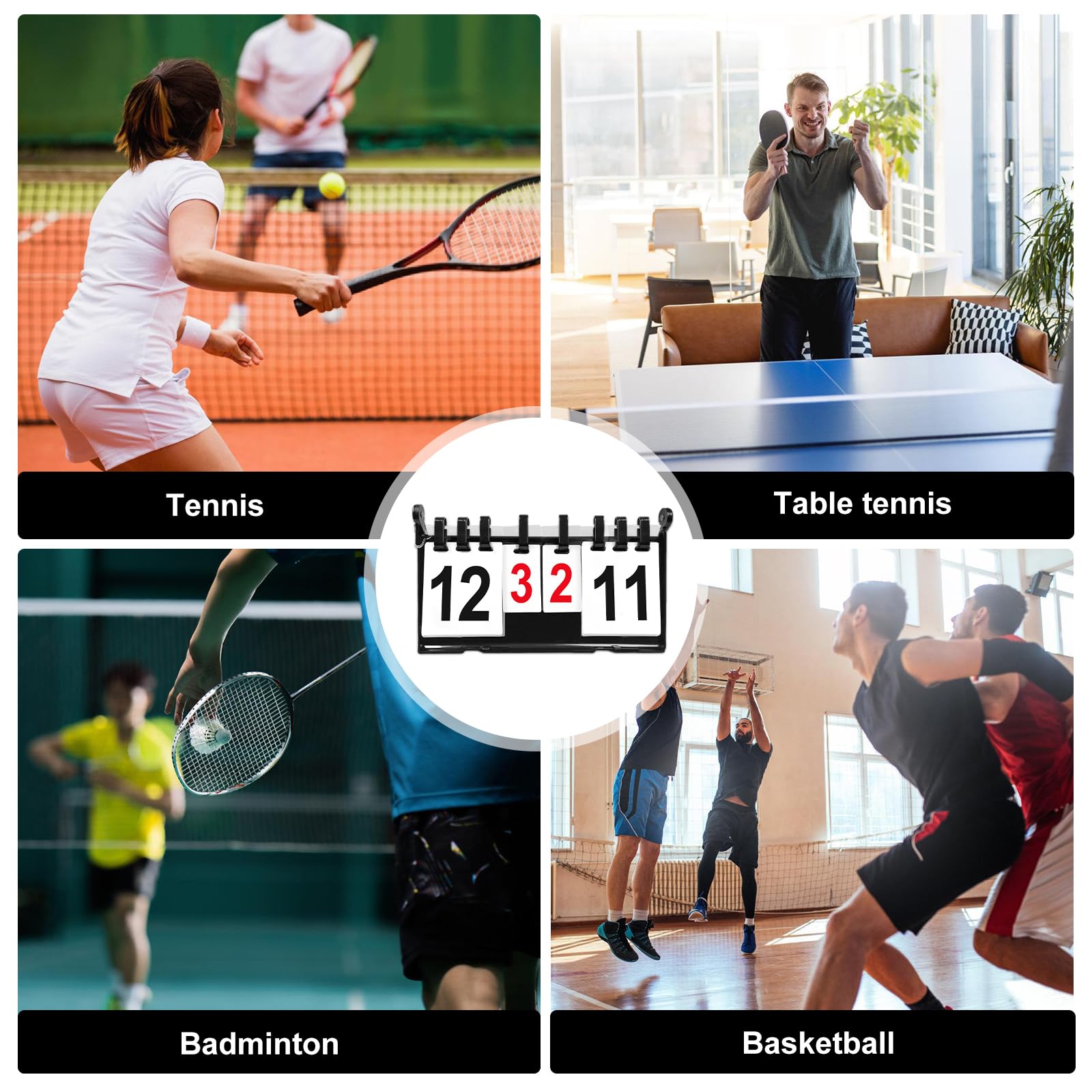 PORFOYO Tabellone segnapunti, 4 cifre, per competizioni sportive, tabellone digitale da 0 a 31 posti, tavolo portatile da tavolo pieghevole, contatore punteggi per competizioni