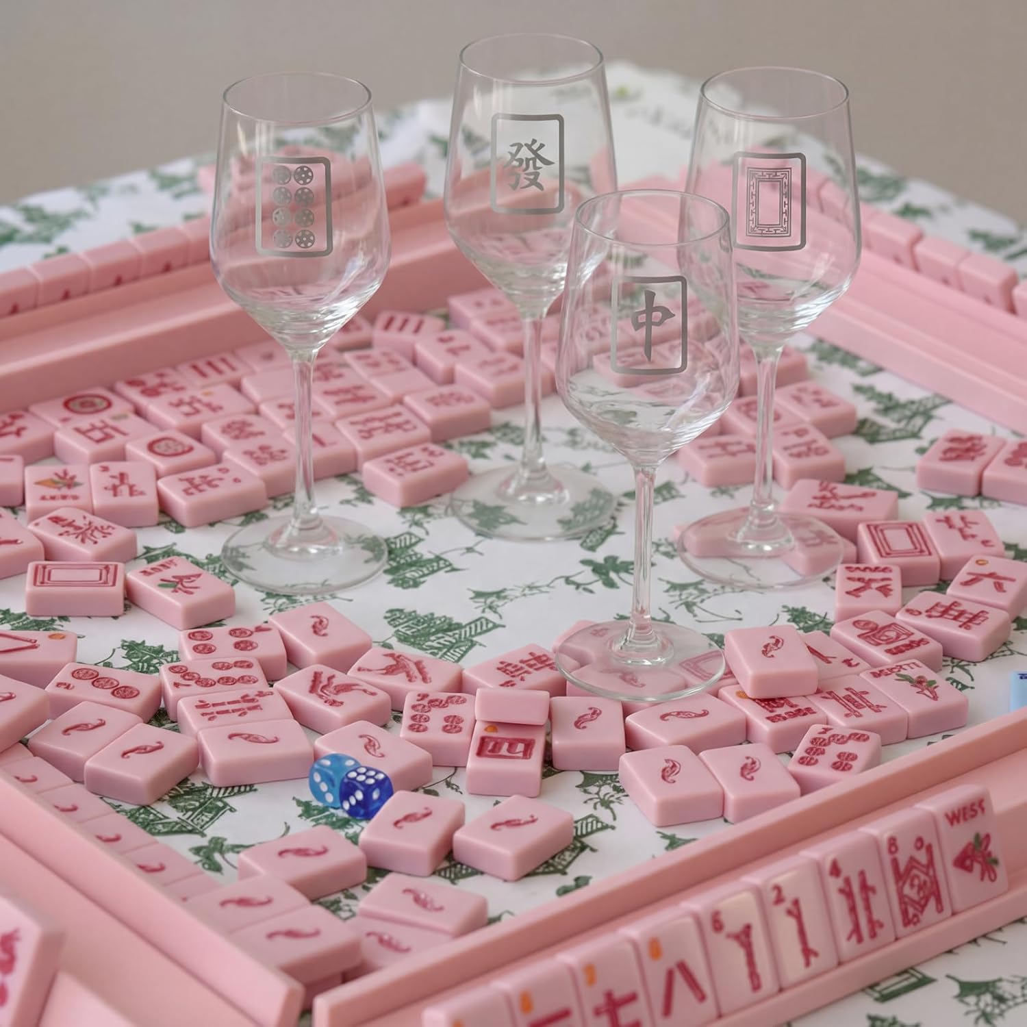 LemonRoad 4 Pcs Mahjong Wine Glasses Funny Mah Jong Party Supplies for Night, Gifts for Mahjong Lovers, Birthday Party Decorations & Family Play Day (Stemmed Glass,20 oz)