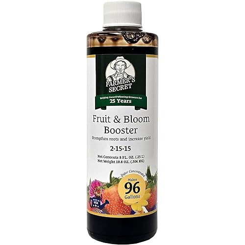 Farmer’s Secret Fruit & Bloom Booster Fertilizer (8oz) - Super Concentrated - Boosts Flowering and Yield on All Varieties of Fruits, Vegetables and Flowers - Formulated for Late Summer & Early Fall