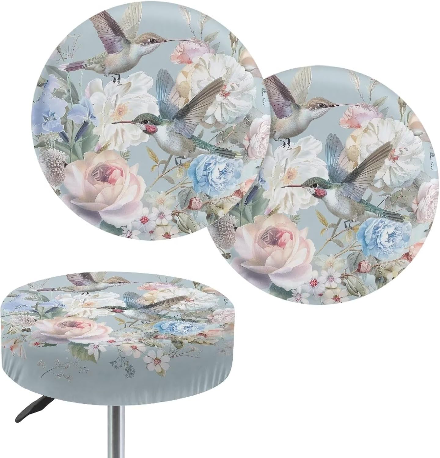 Tropical Leaf Print 2 Pack Stool Covers Round, 16-20 Inch Bar Stool Covers Washable Dustproof Slipcover Seat Cushion with Elastic for Bar Kitchen Living Room Decor