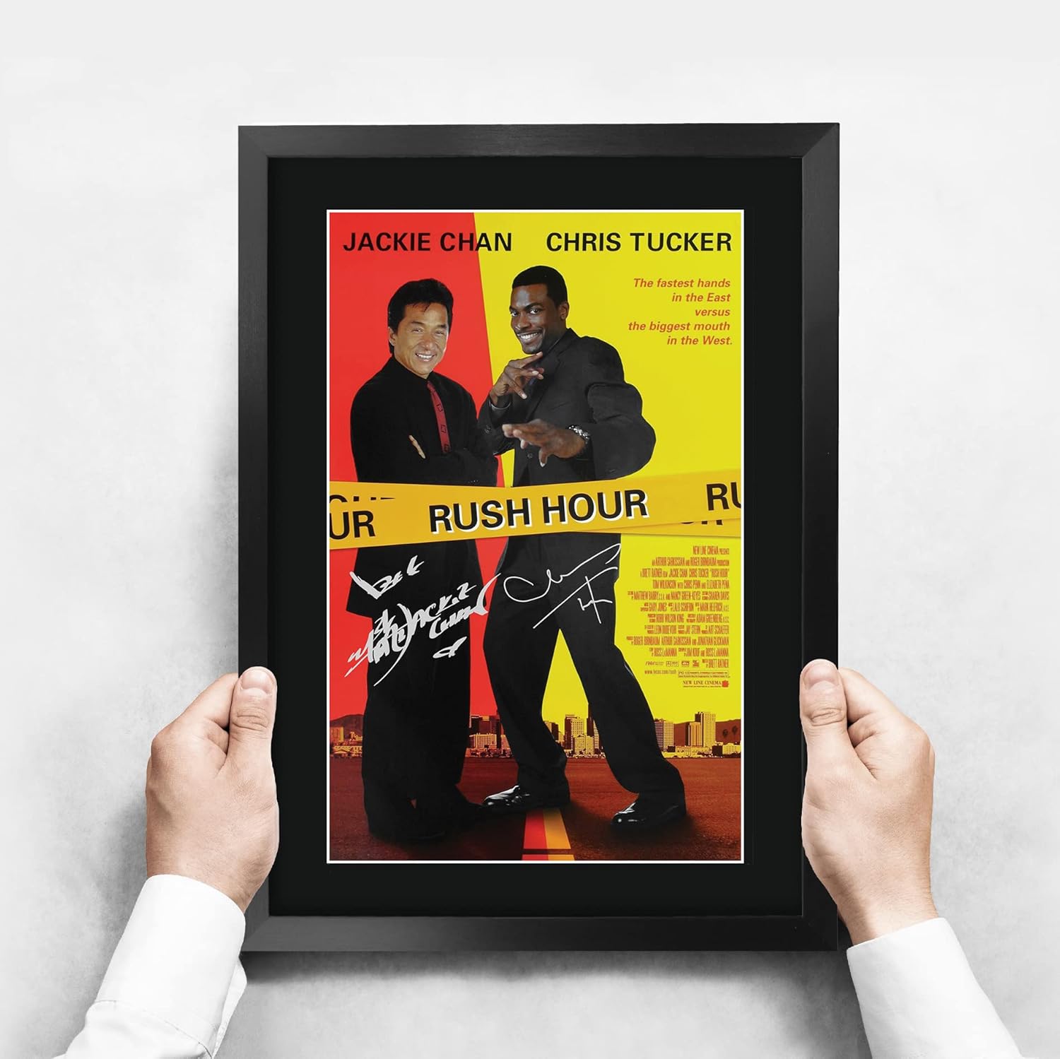 HWC Trading Rush Hour Movie Poster Jackie Chan Chris Tucker Signed 16 x 12 inch Framed Gift Printed Autograph Film Print Photo Picture Display - 16" x 12" Framed