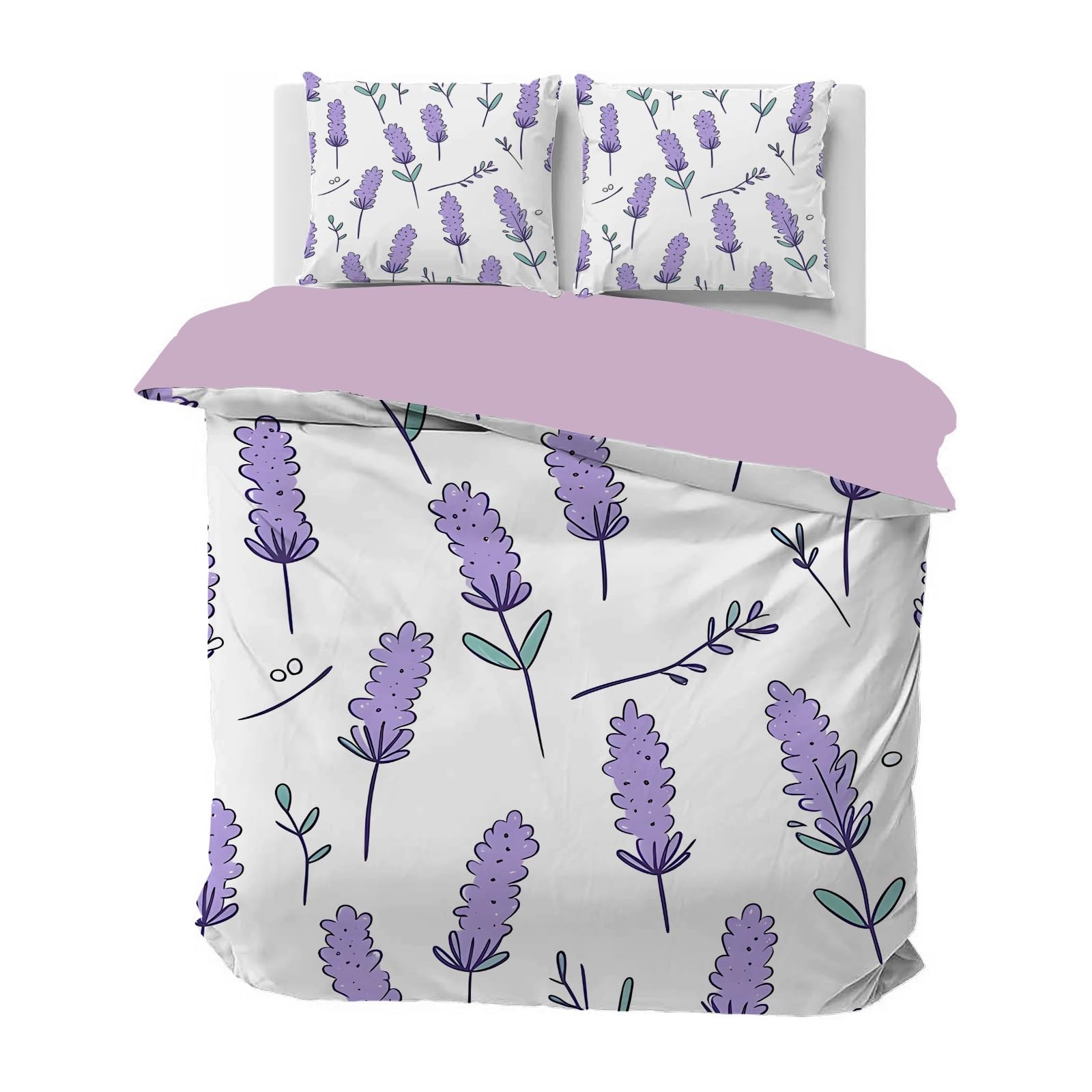 Parure de lit 240x260 lavande anti-froissement housse couette microfibre apaisante avec zip