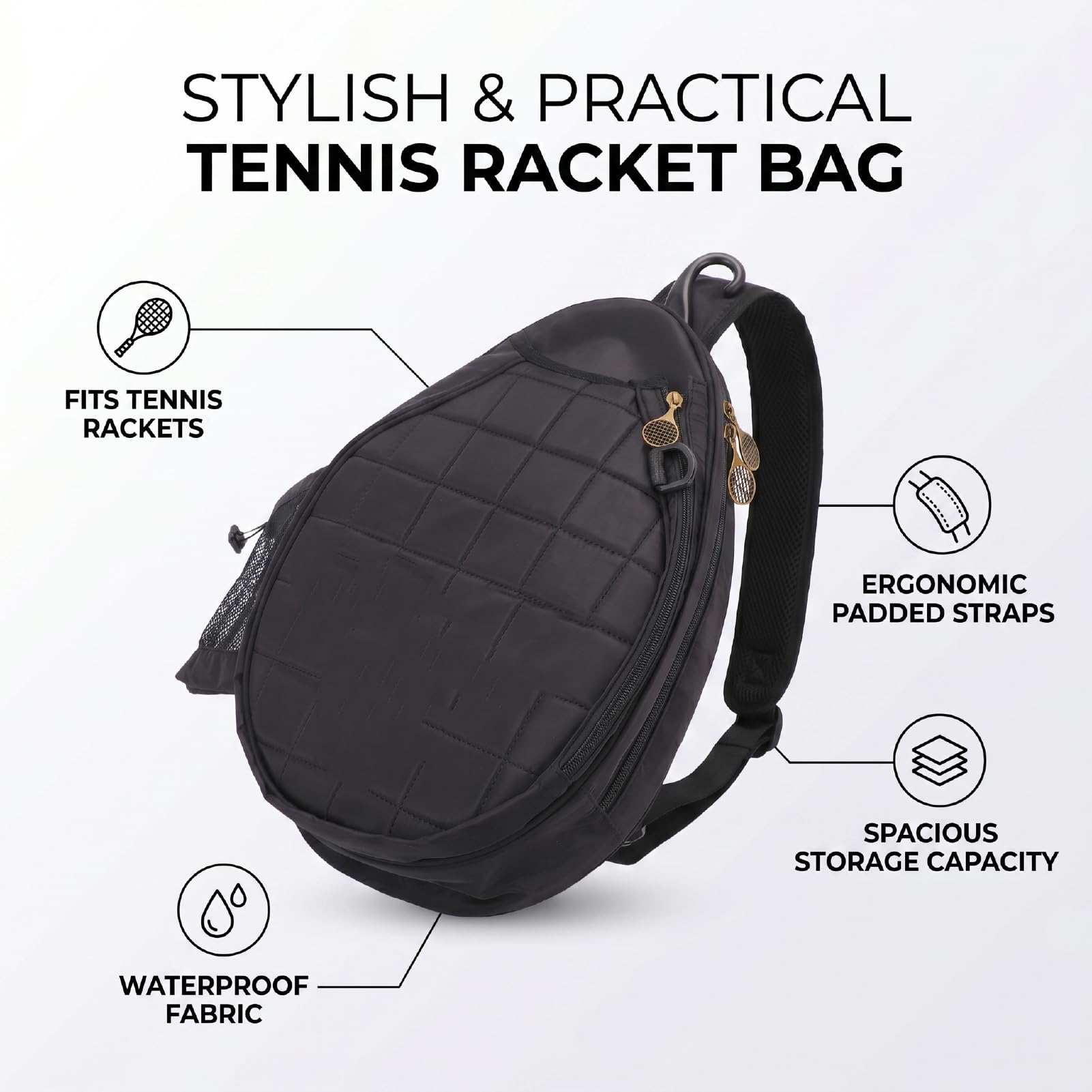 Bolsa para Raquetas de Tenis para Mujer, Bolsas Ligeras Pádel de Tenis con Bolsillos Malla, Bolsas para Raquetas de Gimnasio, Bolsa para Gimnasio para Cancha Fuera