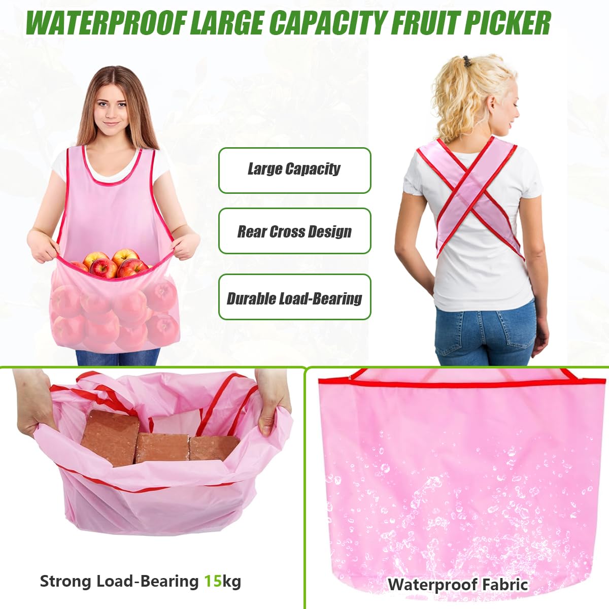 Raccogli Frutta Con Borsa per Grembiule – 2,8 m/9,2 ft Strumento Con Manico Telescopico, Asta Di Collegamento in Acciaio Inox E Sacchetto Di Immagazzinaggio, Picker per Apple Limone Cherry