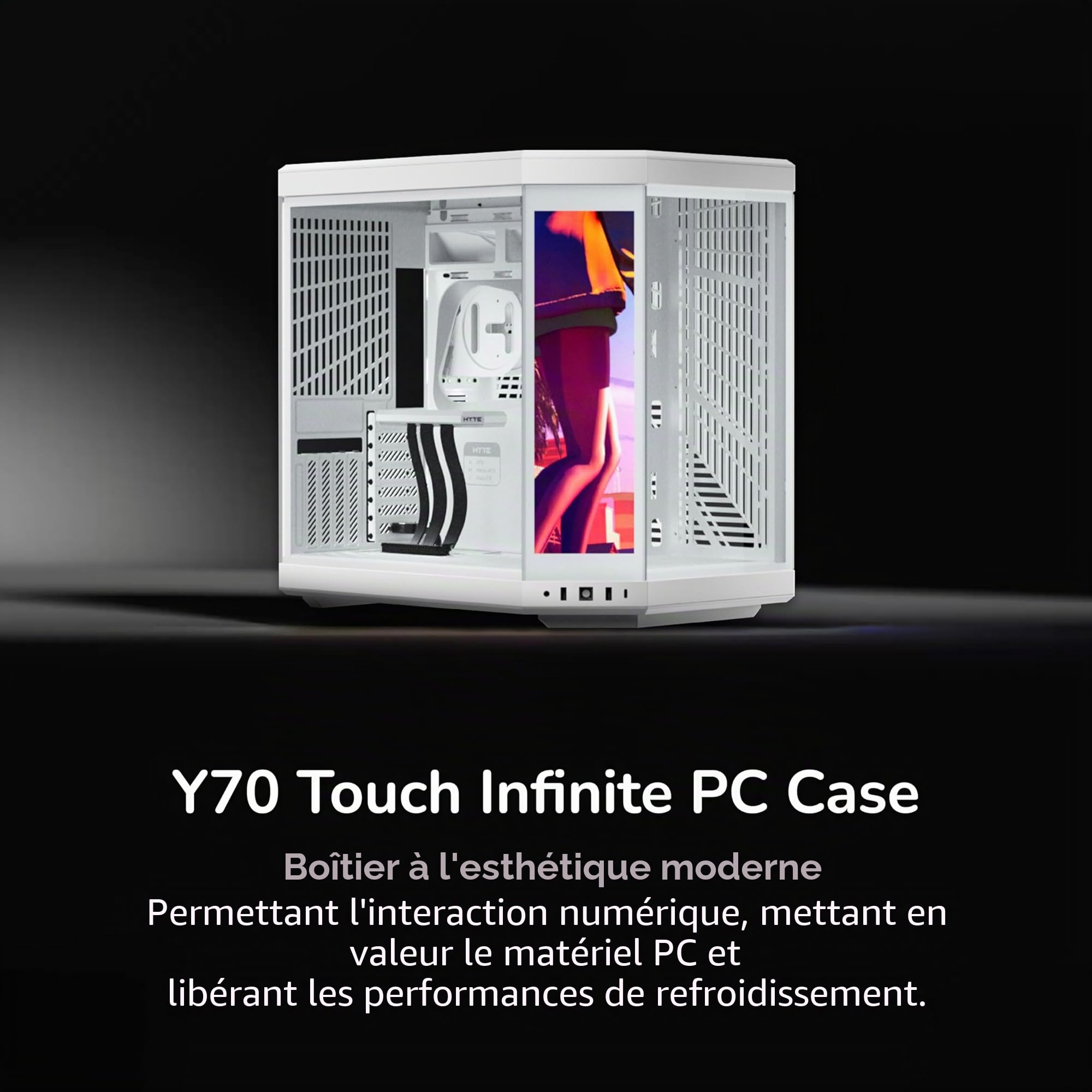 Hyte Y70 Touch Infinite Boîtier ATX avec écran Tactile LCD 2,5 K intégré Blanc Neige