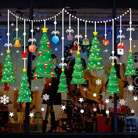 Amazon Co Jp Yuloongクリスマスの静電気ステッカー サンタクロースクリスマスツリー雪だるま スノーフレーク白鹿diyドアと窓の壁画ステッカー動くことができる カラフル ホーム キッチン