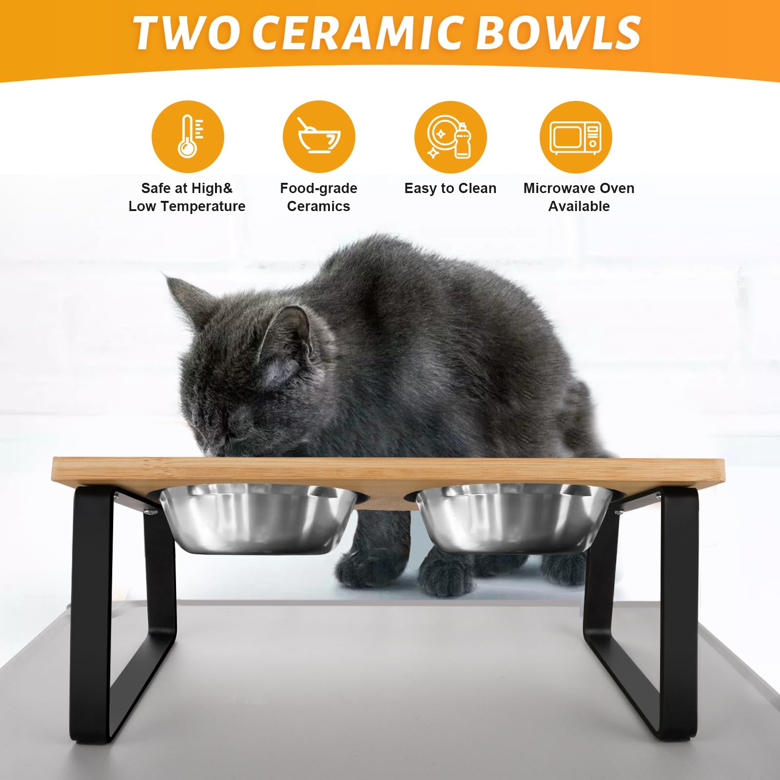 Set 2 Ciotole Rialzate Per Gatti E Cani - Acciaio Inox Inclinato 15°, Con Tappetino Antiscivolo - Foto 2